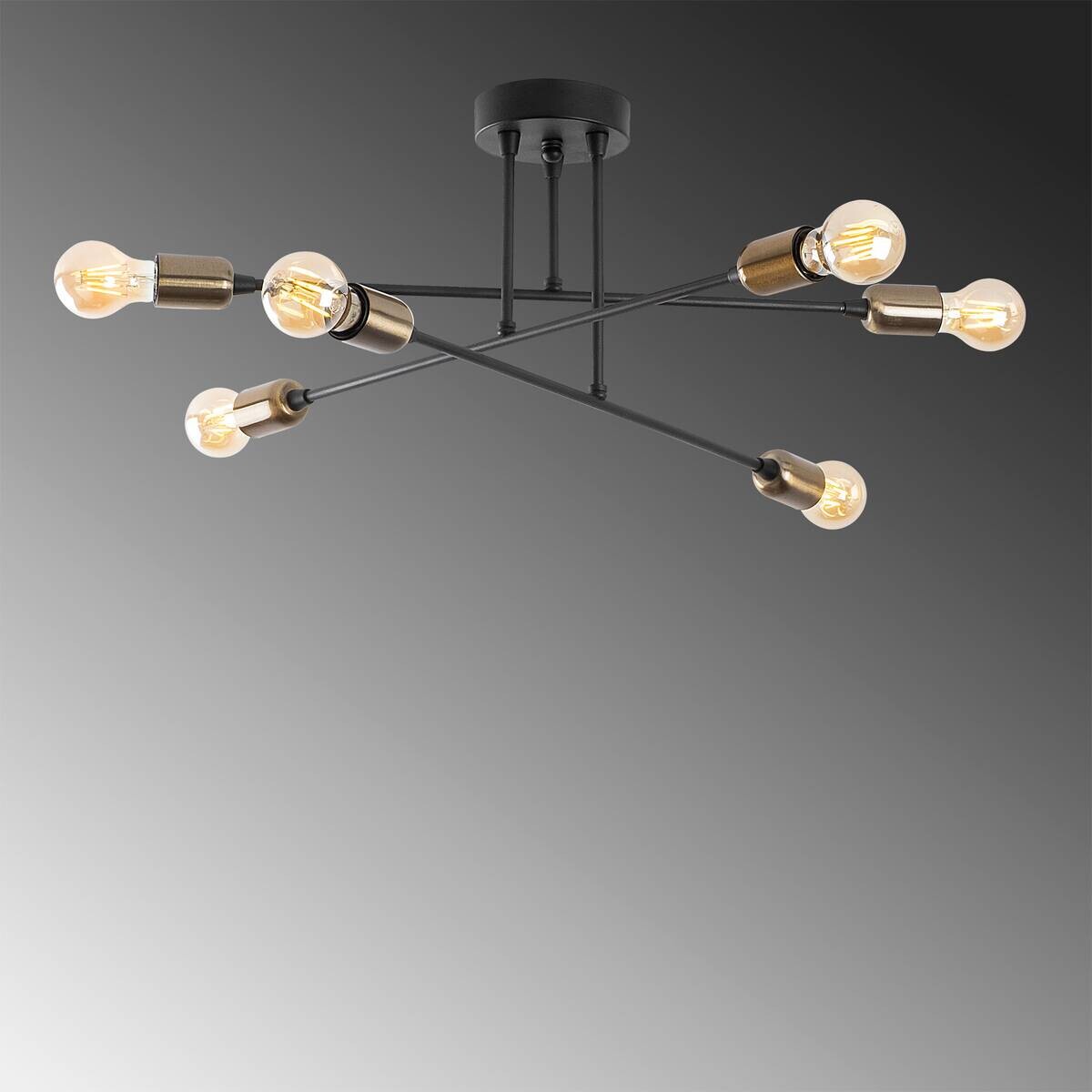 Opviq Deckenleuchte Fleur schwarz Metall B/H/T/L/D: ca. 66x27x66x66x66 cm E27 6 Brennstellen