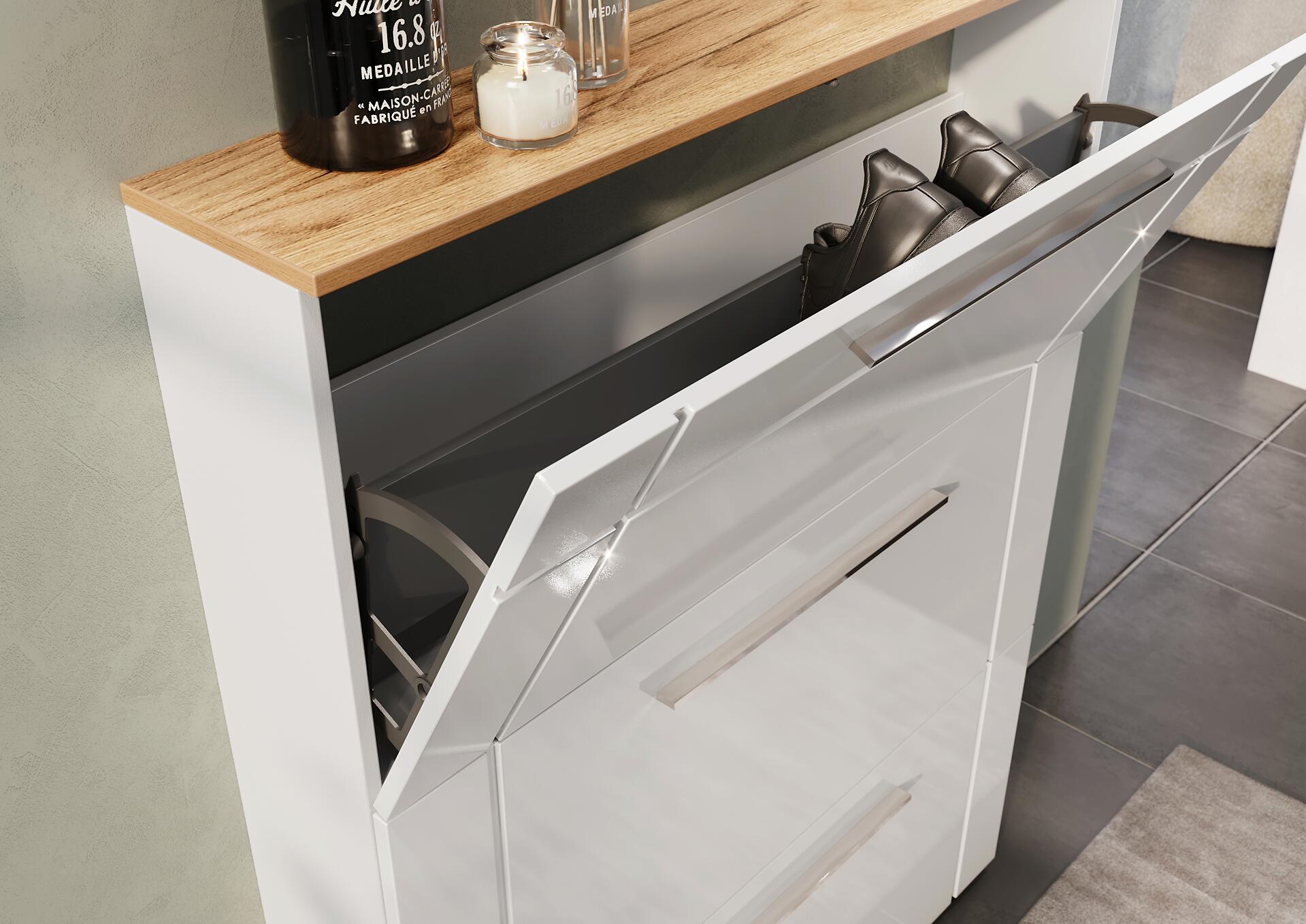 Schuhschrank Astona weiß weiß Hochglanz B/H/T: ca. 100x129x20 cm