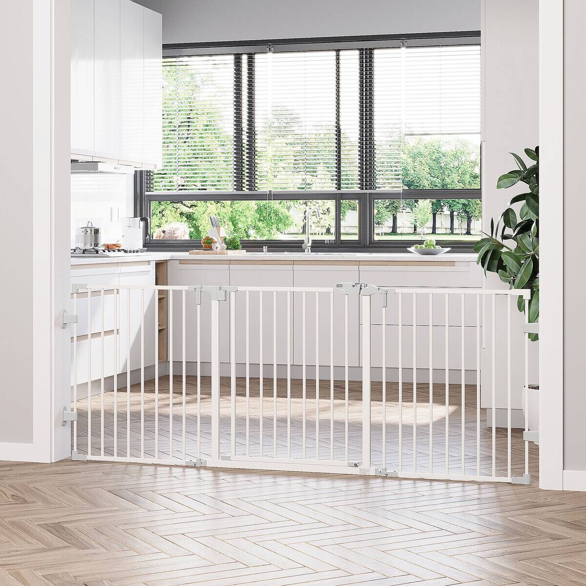 PawHut Hunde-Schutzgitter weiß Edelstahl B/H/L: ca. 2x202,5x76 cm