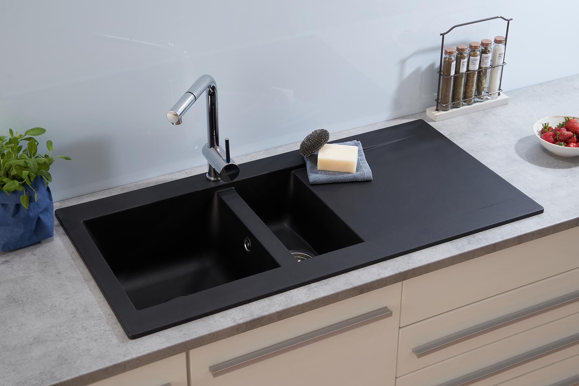Respekta Einbauspüle Denver 1,5  100 x 50 S schwarz Mineralite B/H/T: ca. 100x20x50 cm