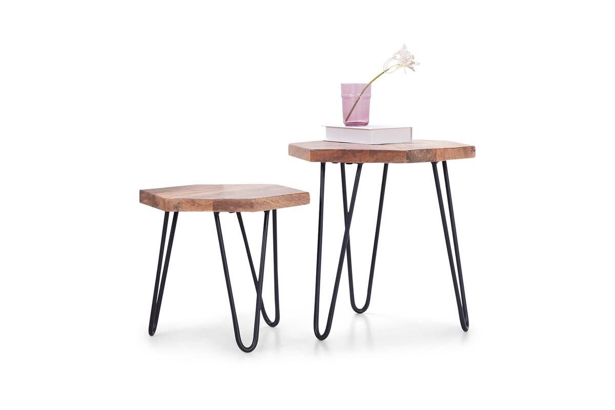 Beistelltisch ELEA natur schwarz pulverbeschichtet Echtholz Metall