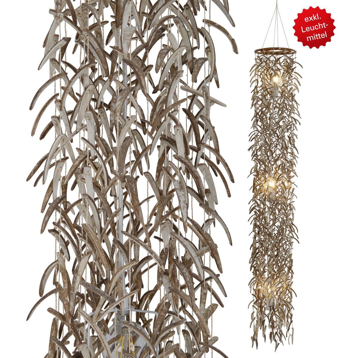 Näve Leuchten Pendelleuchte 6121111 beige Holz B/H/T: ca. 30x180x30 cm E27 3 Brennstellen