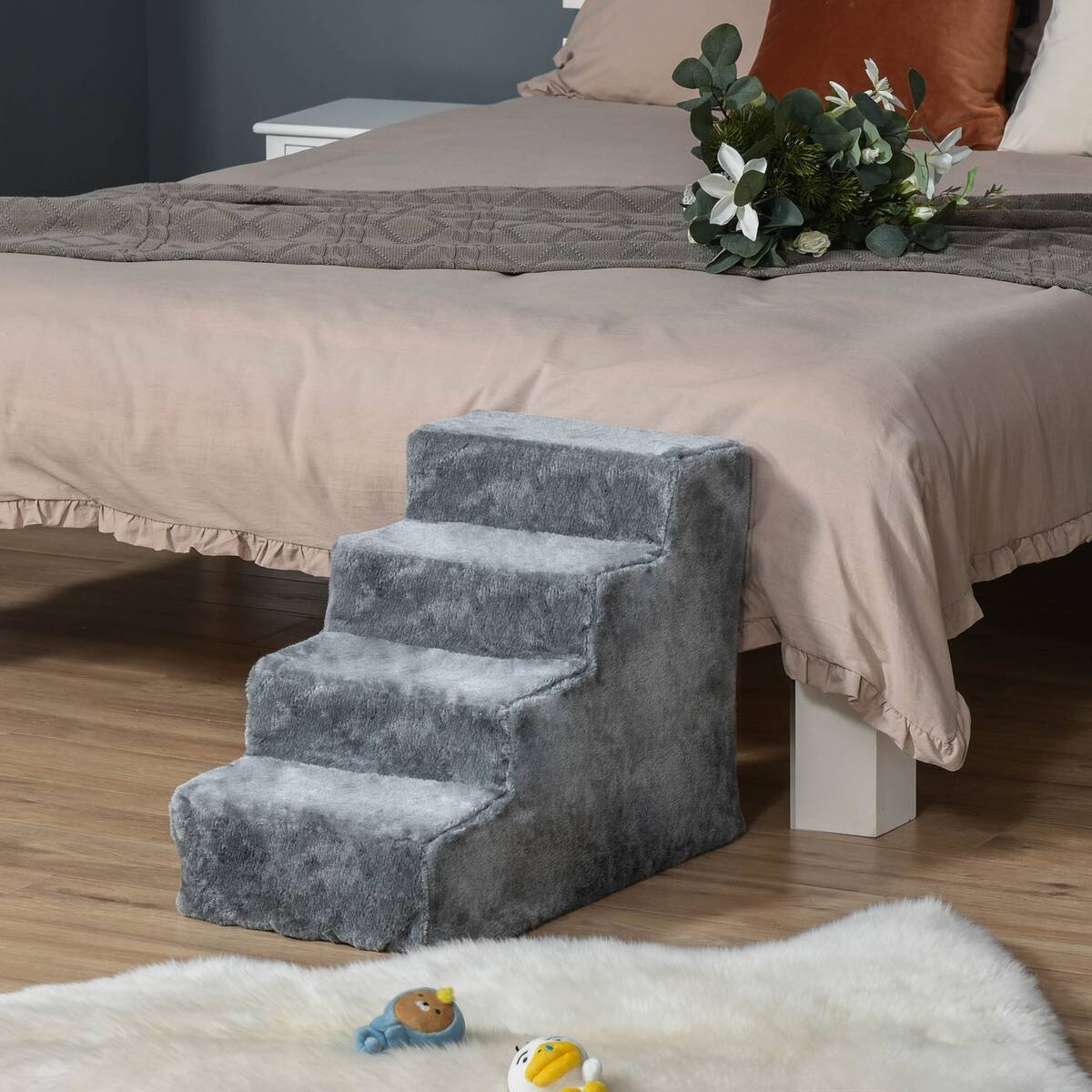 PawHut Haustiertreppe grau Polyester B/H/L: ca. 35x44x60 cm