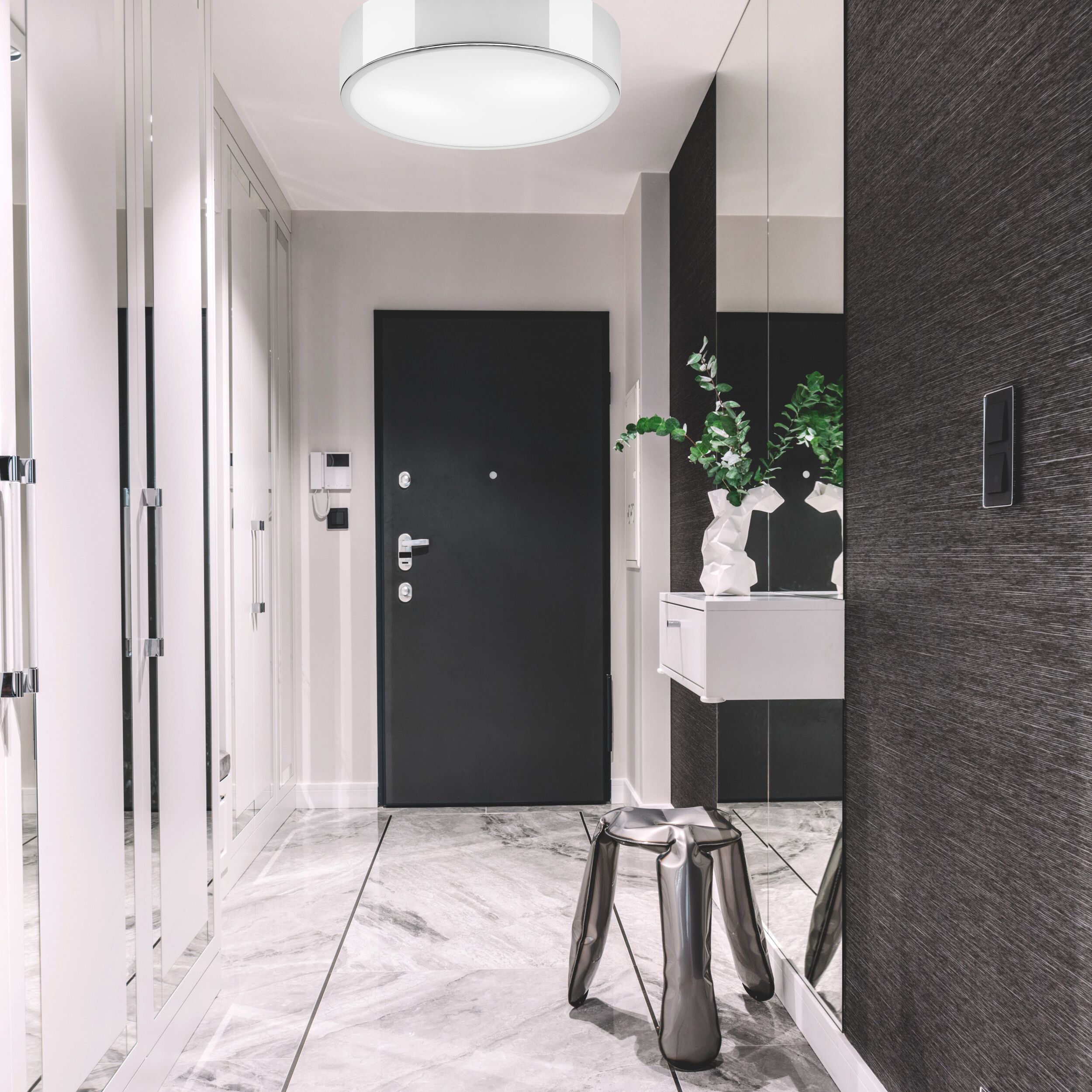 Lamkur Deckenleuchte Chrom Stahl B/H/L: ca. 37x8x37 cm E27 2 Brennstellen