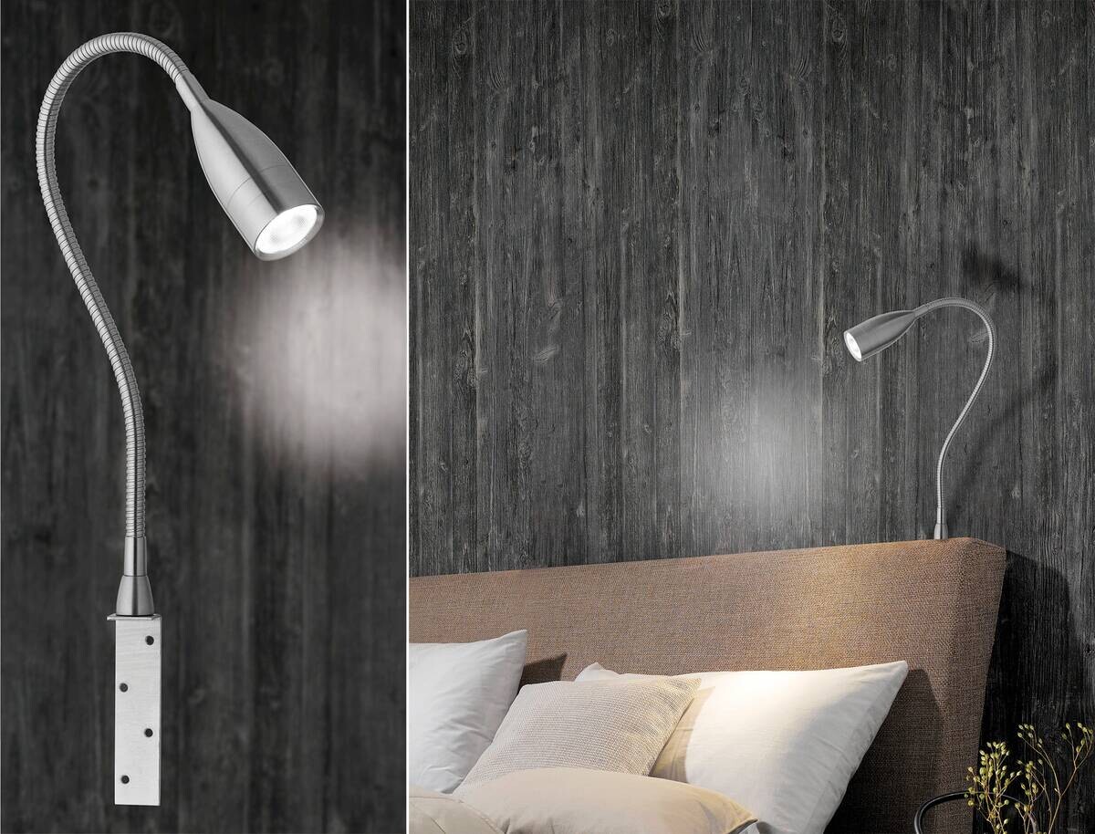 Fischer & Honsel LED-Bettleuchte 30702 nickel matt Metall H/D: ca. 48x4 cm 1 Brennstellen