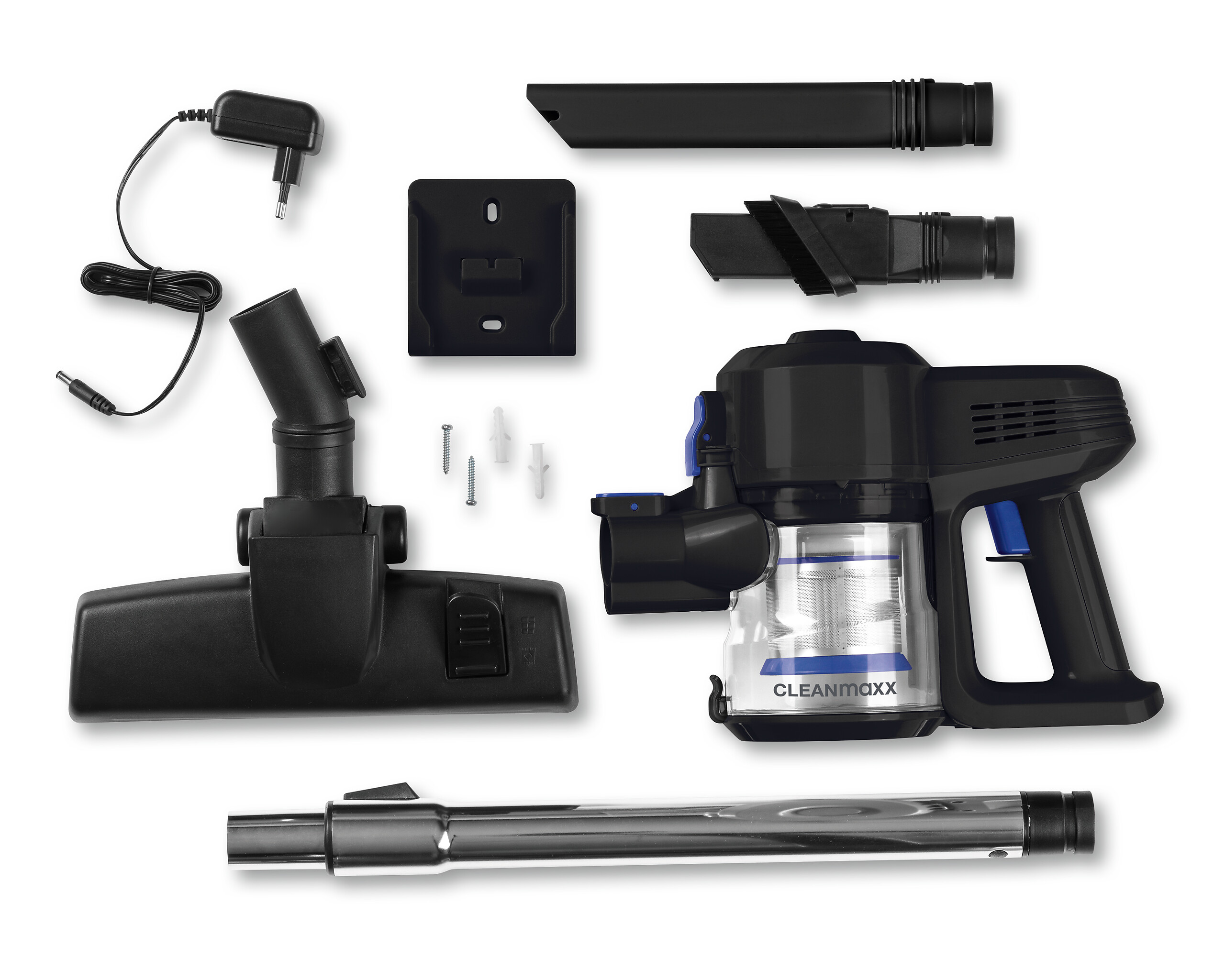 CLEANmaxx Handstaubsauger schwarz blau Kunststoff Metall B/H/L: ca. 12,5x22x30,5 cm