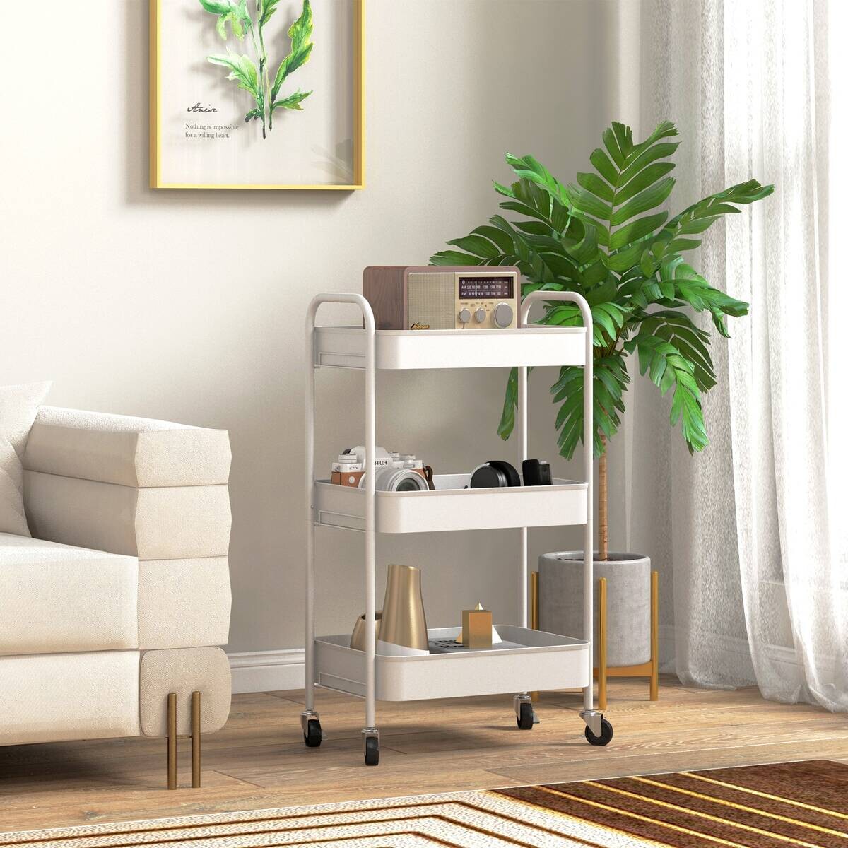 HOMCOM Küchenwagen weiß Polypropylen B/H/L: ca. 30,6x45x79 cm