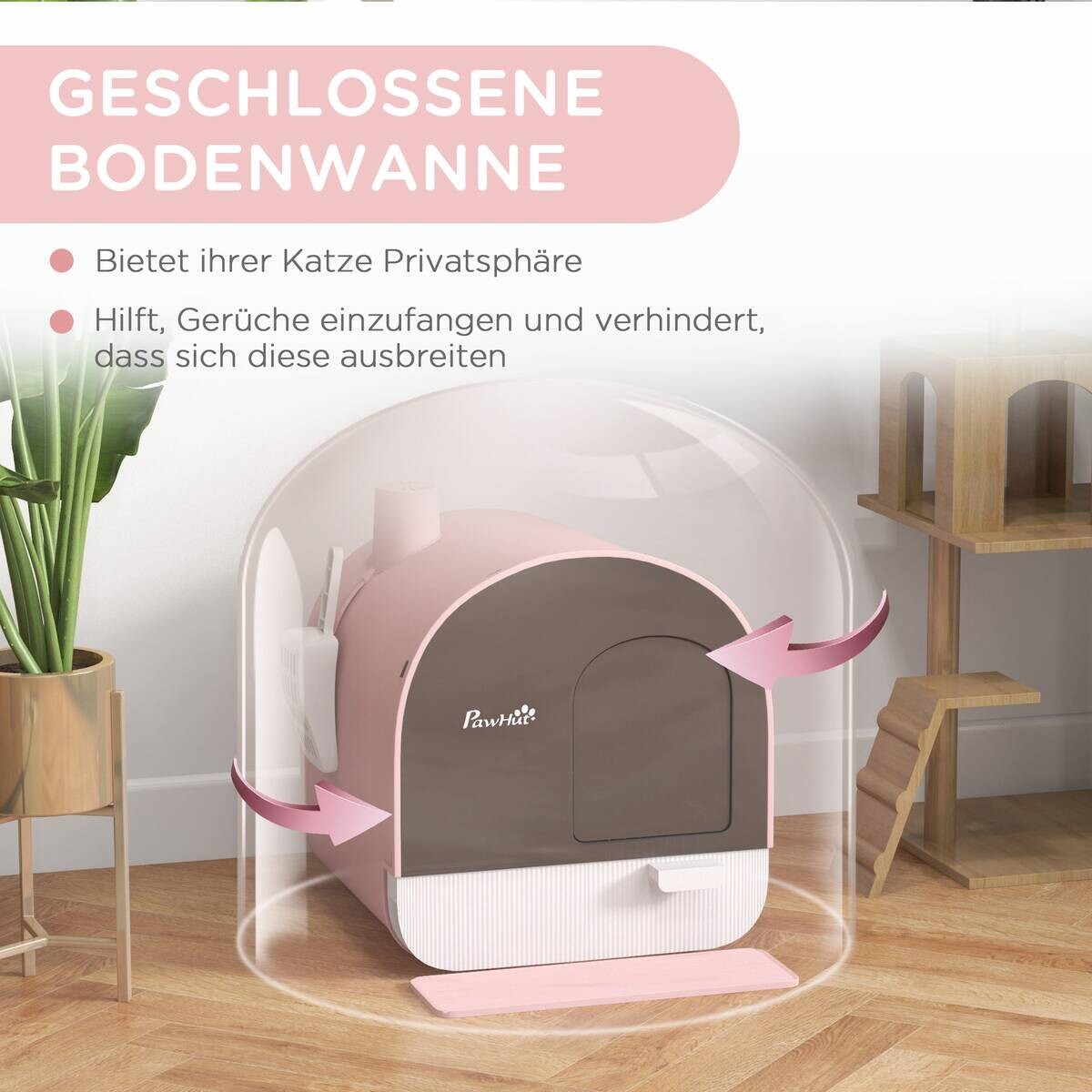 PawHut Katzentoilette rosa Kunststoff B/H/L: ca. 44x47x43 cm