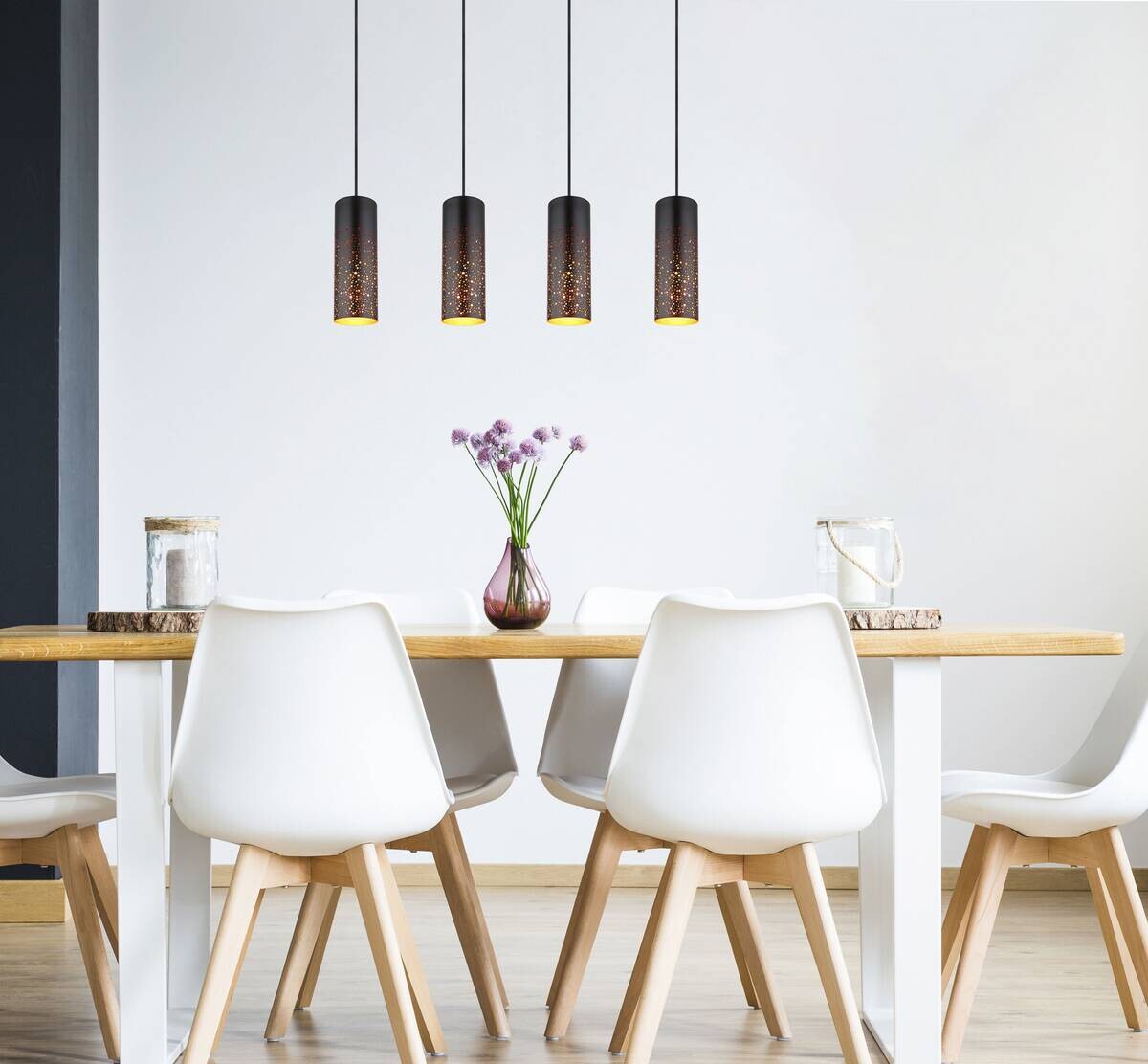 GLOBO Pendelleuchte schwarz gold Metall B/H/T: ca. 10x150x80 cm E27 4 Brennstellen