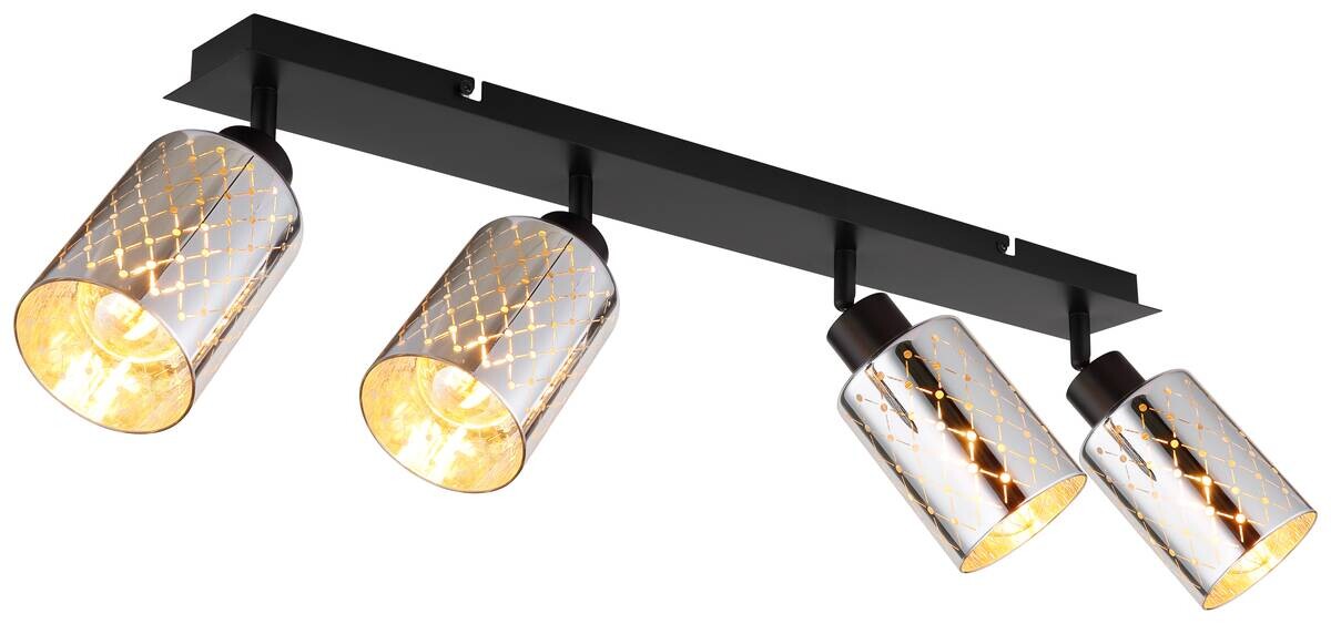 GLOBO Strahler klar mattschwarz Chrom Glas Metall B/H/L: ca. 9x22x86 cm E27 4 Brennstellen