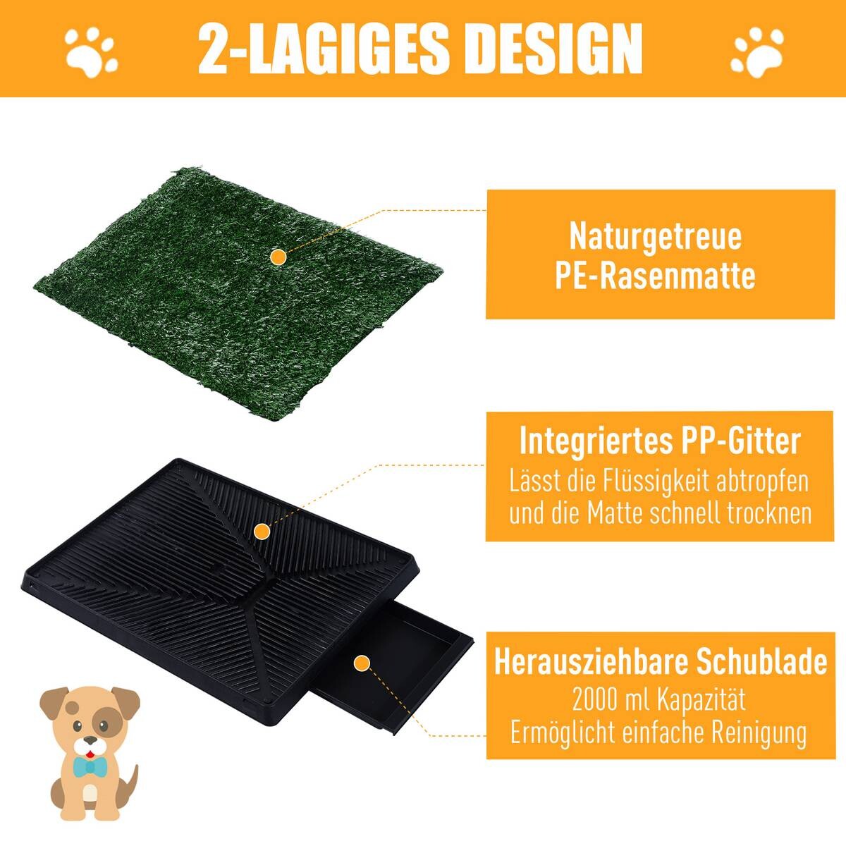 PawHut Welpentoilette grün Kunststoff B/H/L: ca. 63x6x51 cm