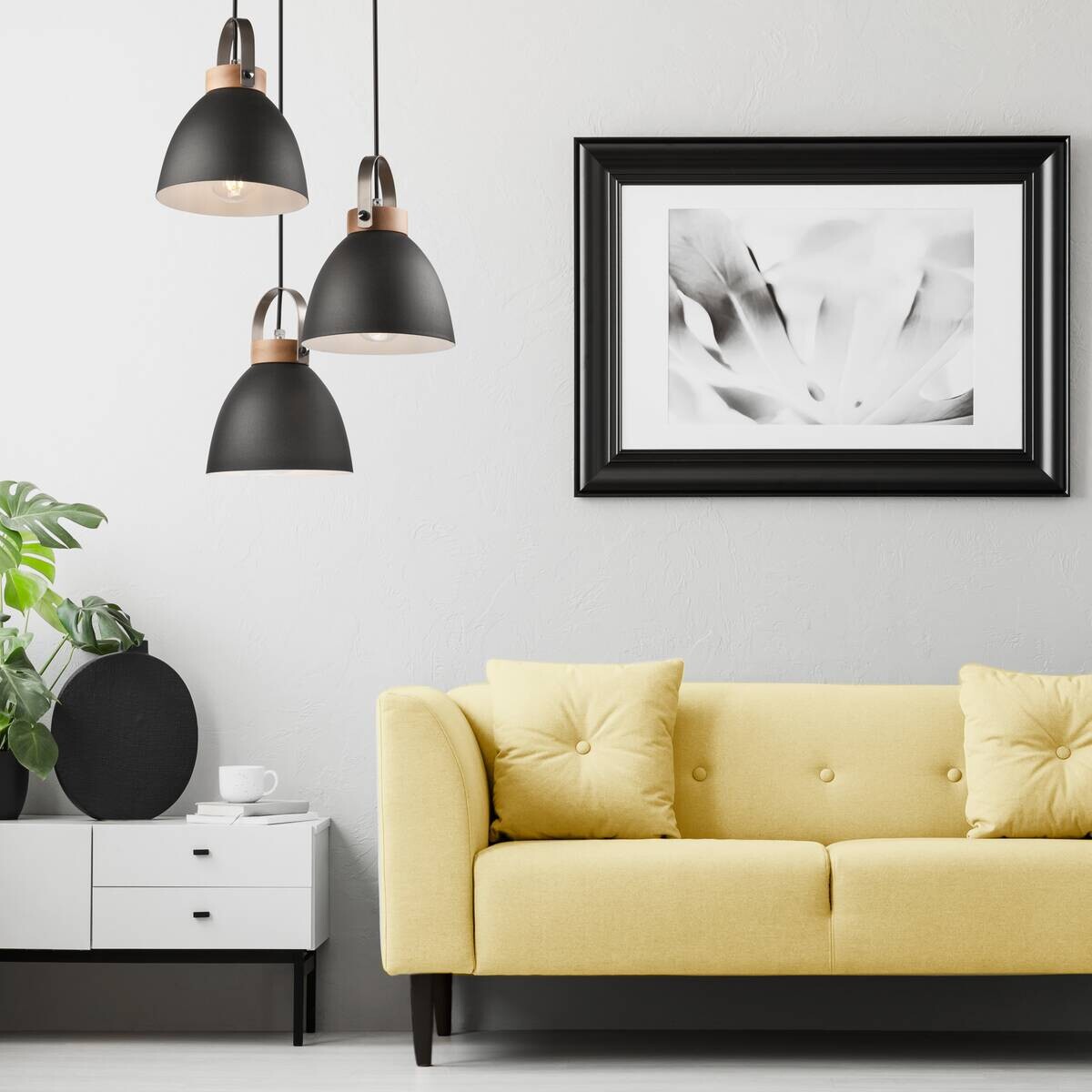 Lamkur Pendelleuchte DANIELLE 31781 Graphit Holz Stahl H/L: ca. 79x37 cm E27 3 Brennstellen