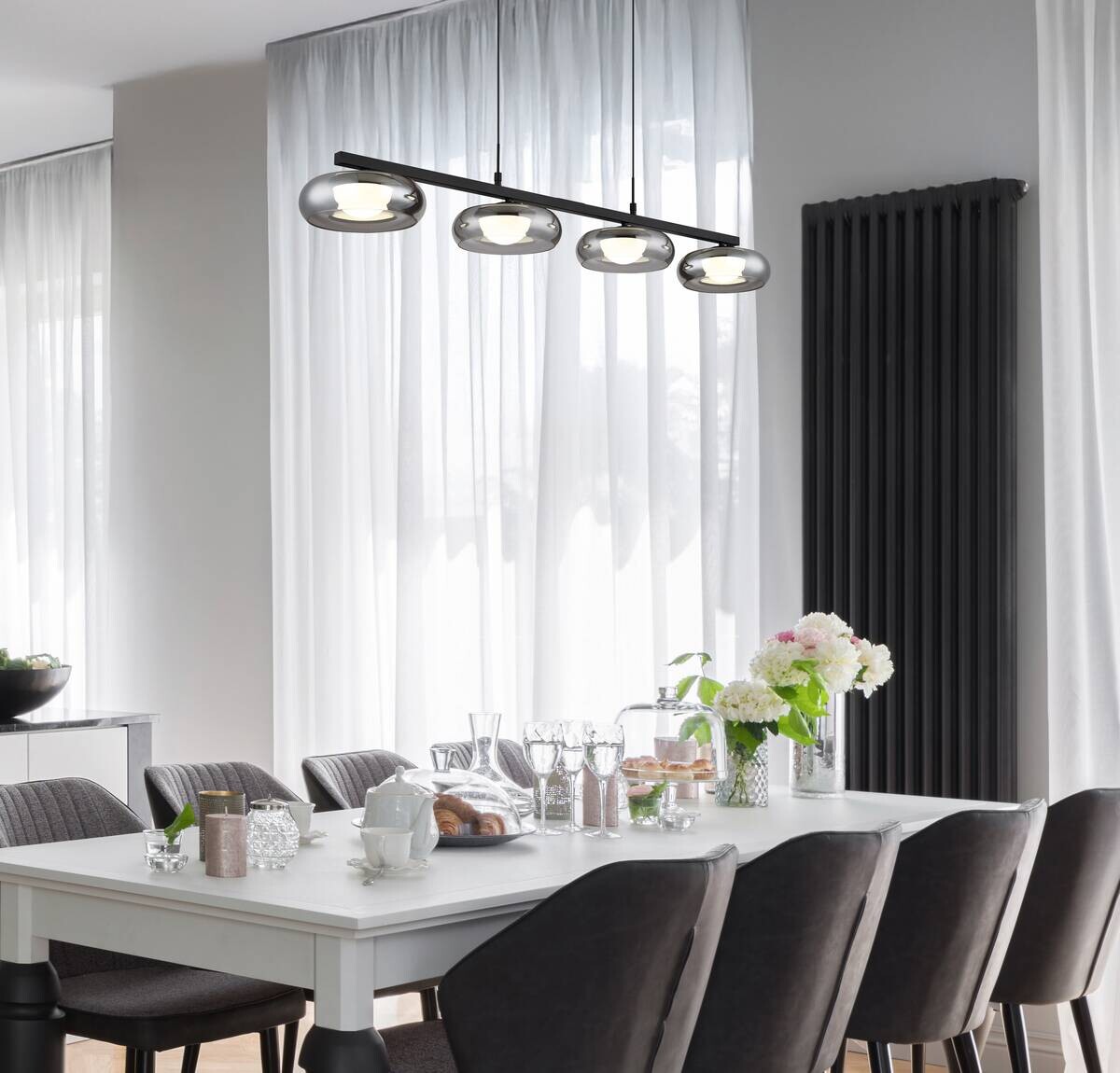 GLOBO Hängeleuchte Rauch schwarz Glas Metall B/H/L: ca. 26x17x124 cm