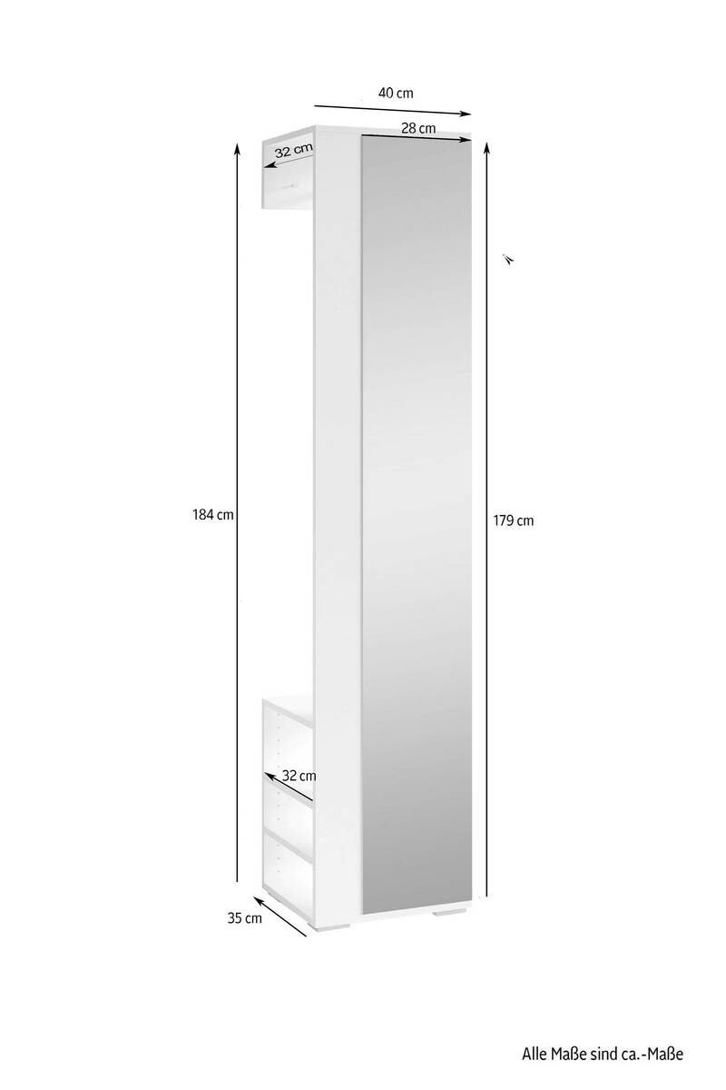 Hochschrank BEN Eiche Nachbildung B/H/T: ca. 40x184x35 cm