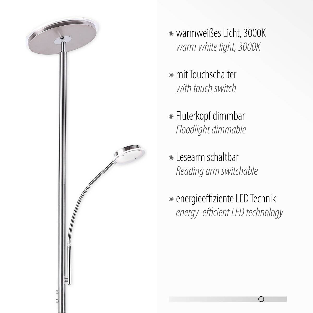 Just Light Deckenfluter Hans Stahl Metall H: ca. 193 cm