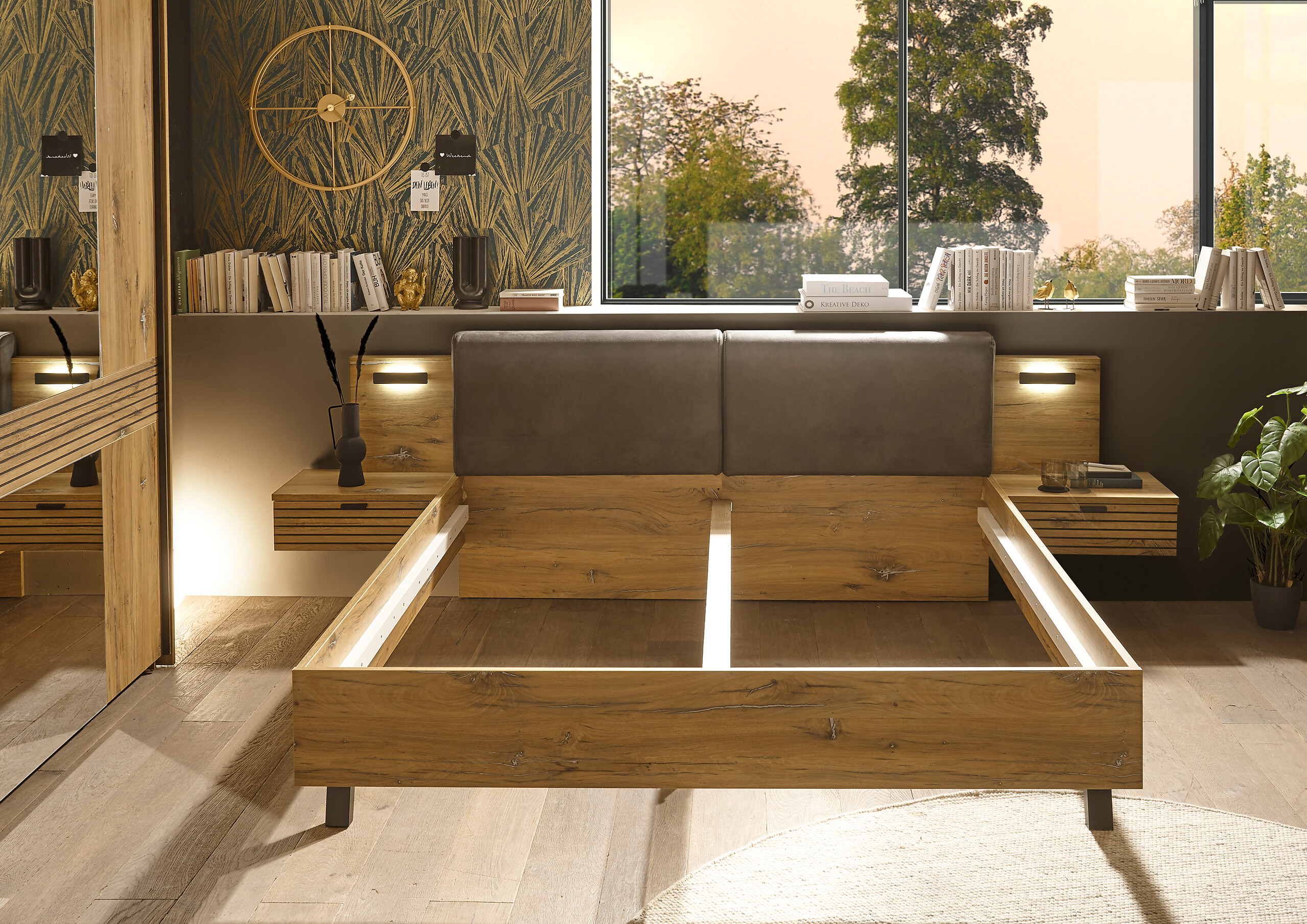 Bett Trattino Oak Flagstaff Optik B/H/T: ca. 295x93x212 cm