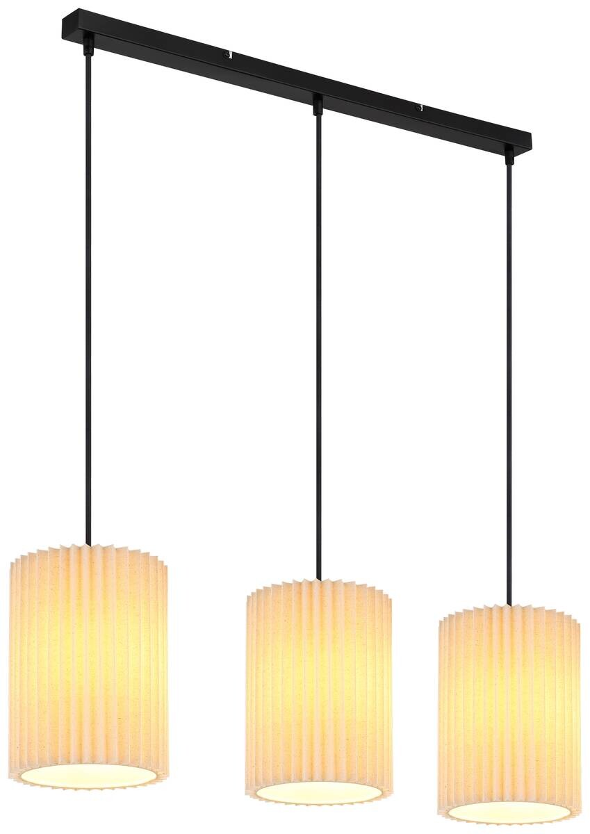 GLOBO Hängeleuchte natur schwarz mattschwarz Metall Textil B/H/L: ca. 20x120x85 cm E27 3 Brennstellen