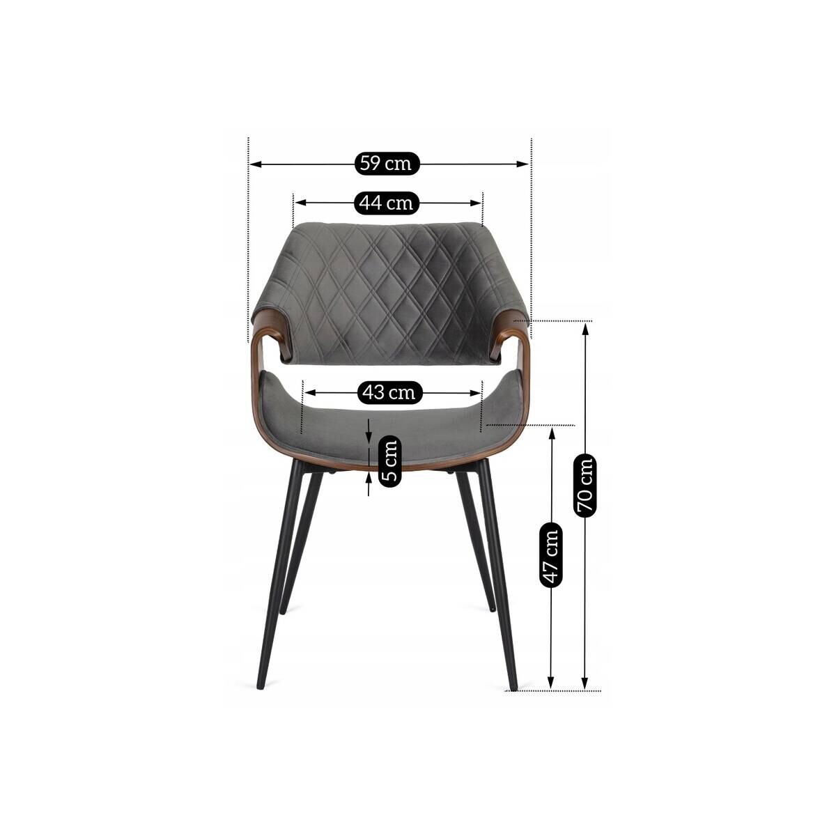 Stuhl DAKOTA nussbaum grau Velourstoff B/H/T: ca. 59x86x50 cm