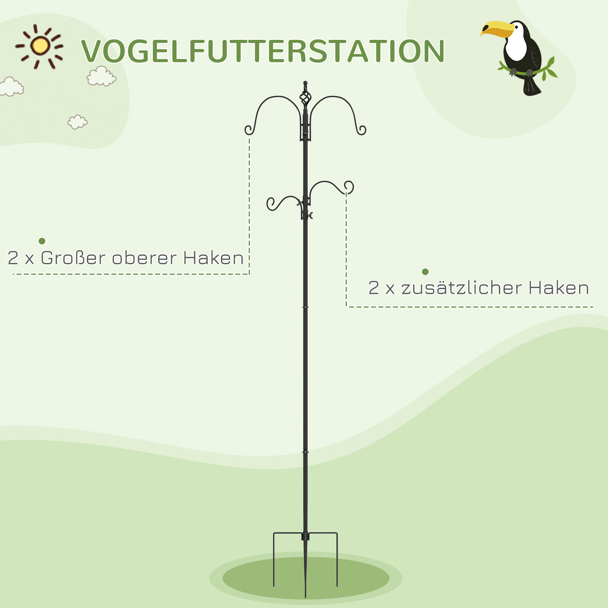 PawHut Vogelfutterstation schwarz Stahl B/H/L: ca. 54,5x208x54,5 cm