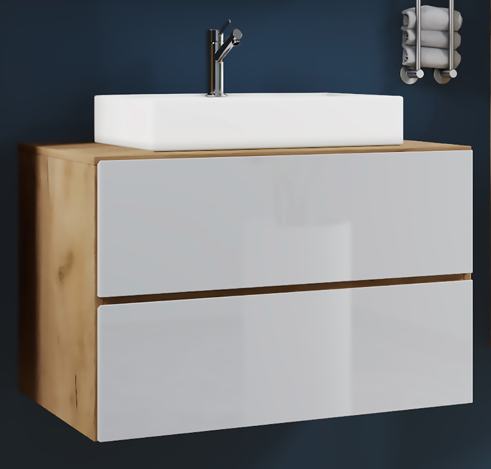 Badblock 2tlg-Lendas weiß weiß Eiche Honig Nachbildung B/H/T: ca. 61x69x51,4 cm