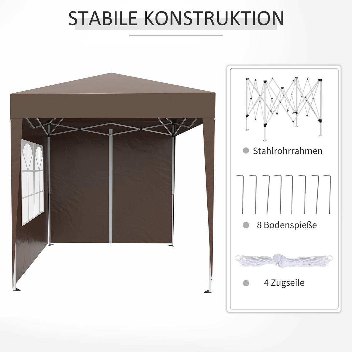 Outsunny Faltpavillon braun Stoff B/H/L: ca. 200x240x200 cm