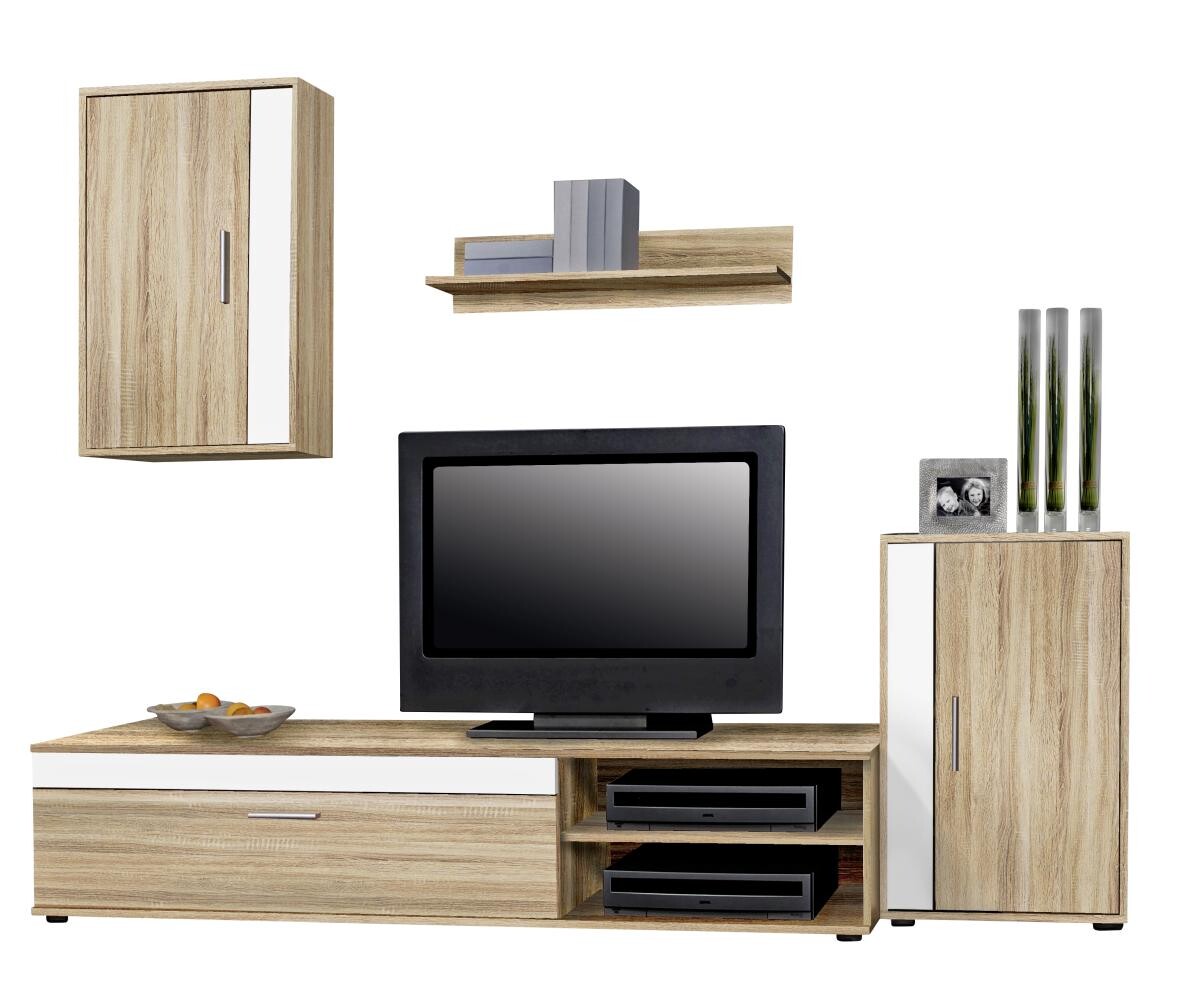 Wohnwand Lima Eiche Sonoma Nachbildung weiß B/H/T: ca. 230x170x42 cm