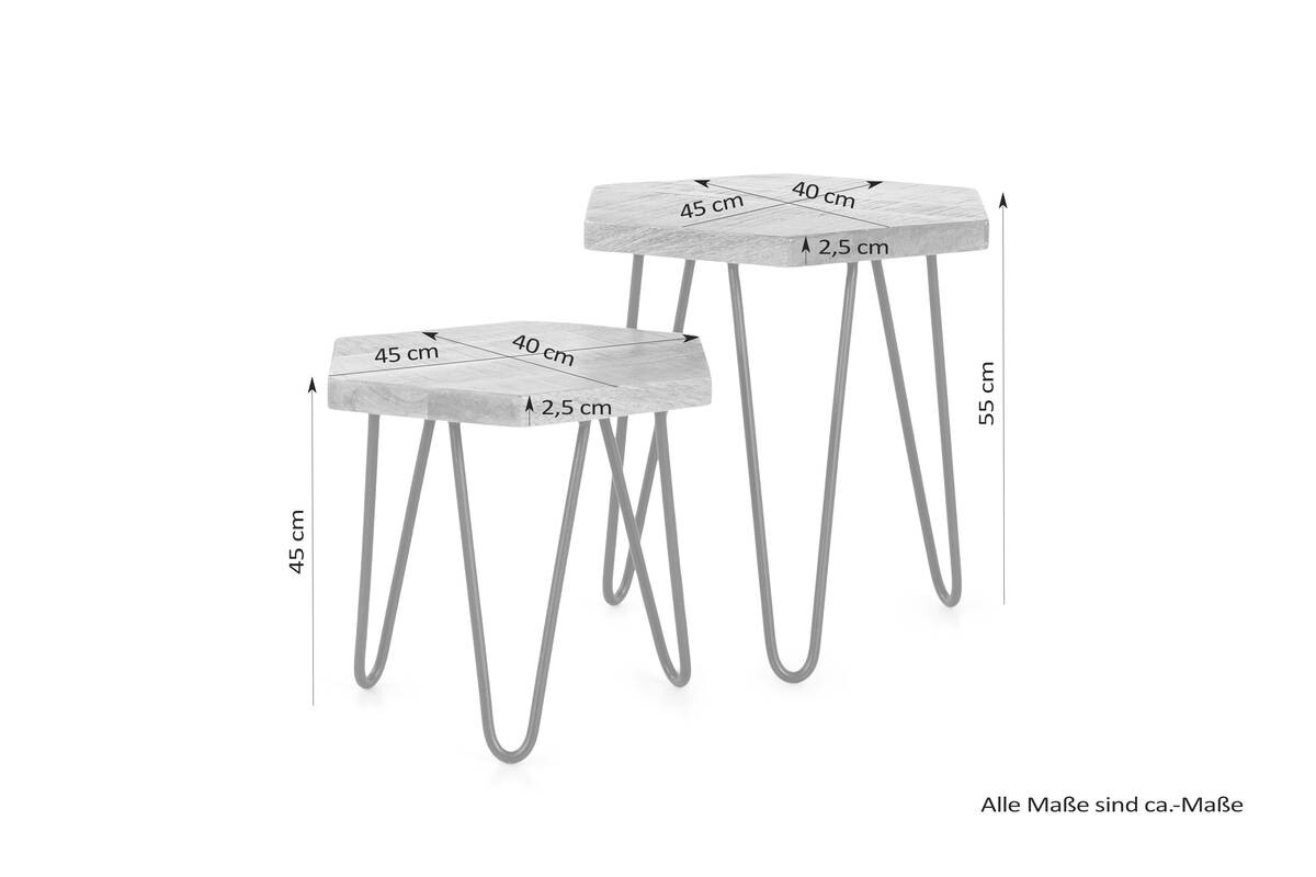 Beistelltisch ELEA natur schwarz pulverbeschichtet Echtholz Metall