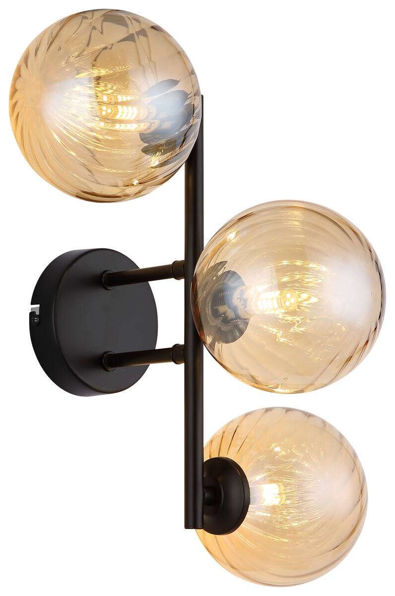 GLOBO LED-Wandleuchte amber schwarz Metall Glas B/H/T: ca. 28x25x36 cm 3 Brennstellen
