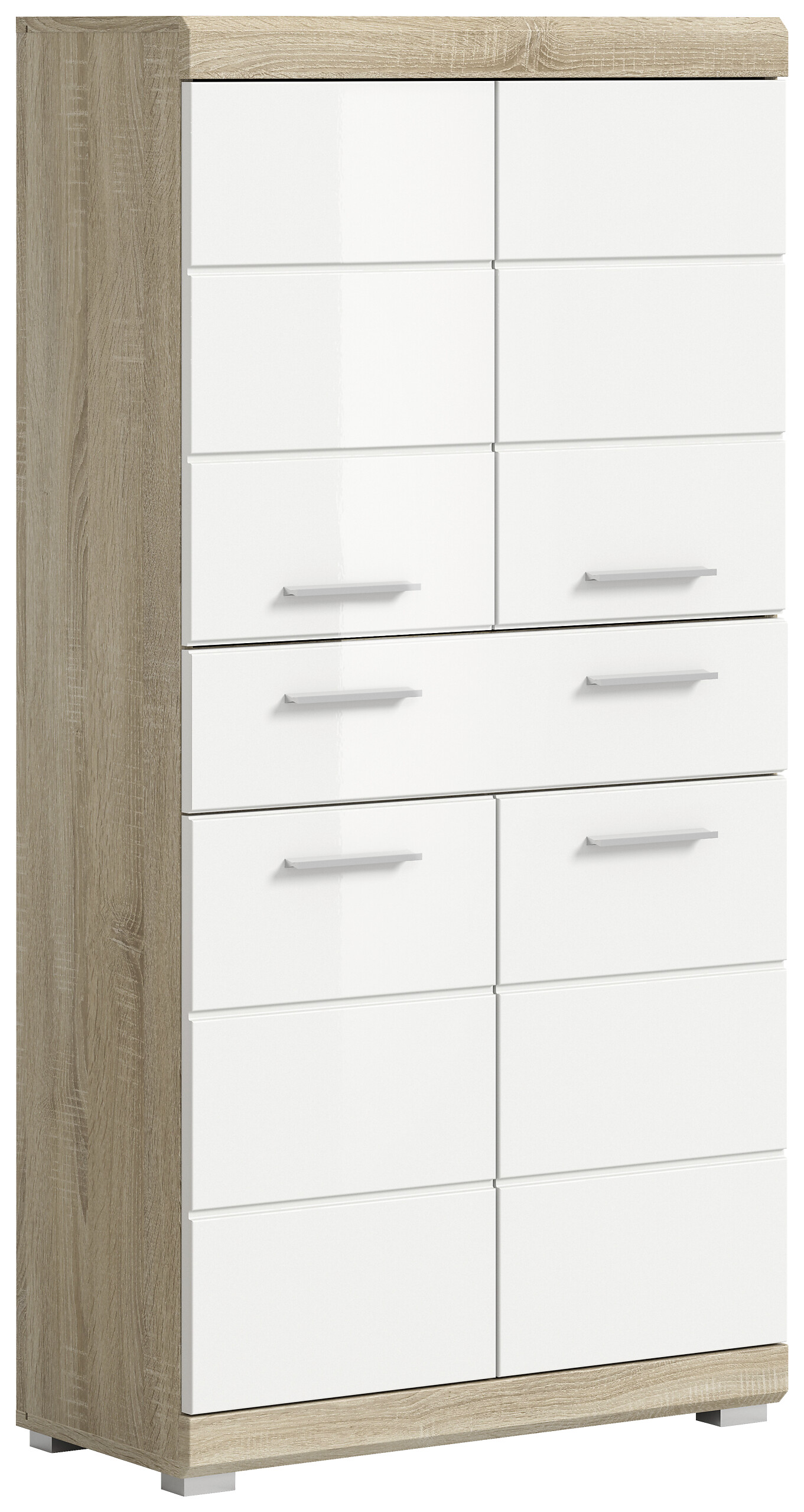 Midischrank Lambada Eiche Sonoma Nachbildung weiß Hochglanz B/H/T: ca. 74x141x31 cm