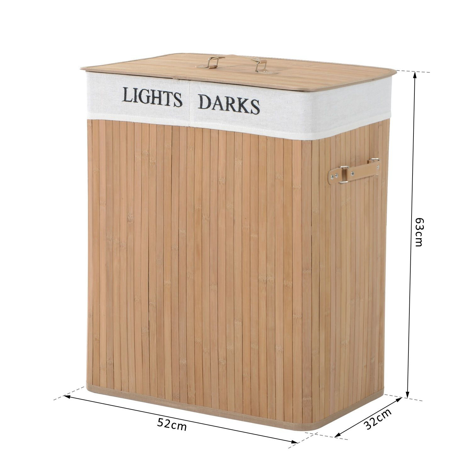 HOMCOM Wäschekorb mit 2 Tragegriffen natur Bambus Stoff Kunststoff B/H/L: ca. 32x63x52 cm