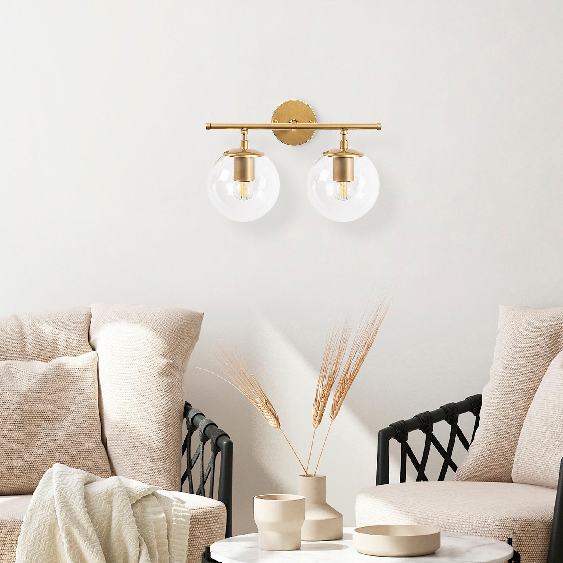 Opviq Wandleuchte gold Metall Glas B/H/L: ca. 24x16x36 cm E14 2 Brennstellen