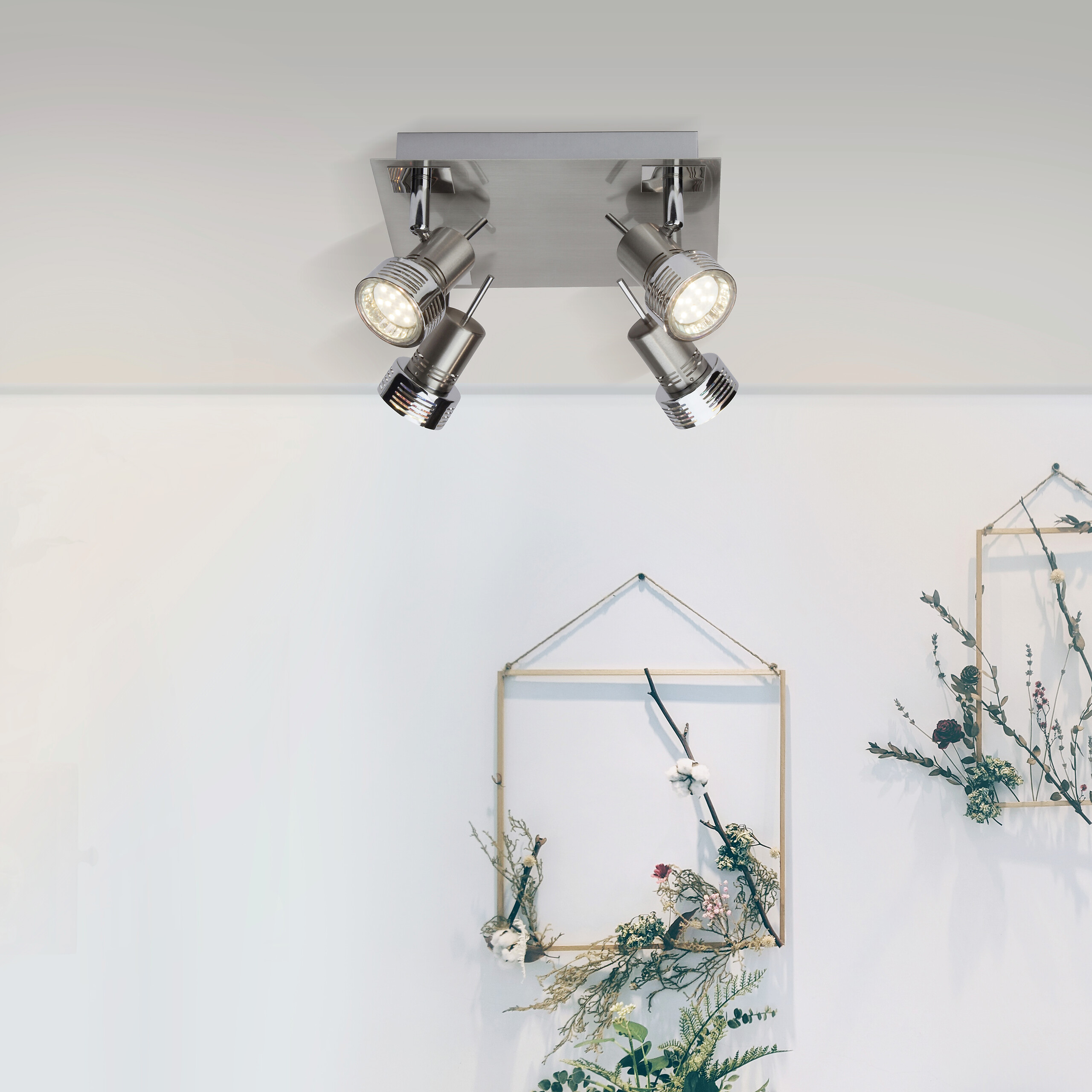 Brilliant Deckenleuchte Kassandra G34735/77 nickel Chrom Metall B/H/L: ca. 22x10,5x22 cm 4 Brennstellen