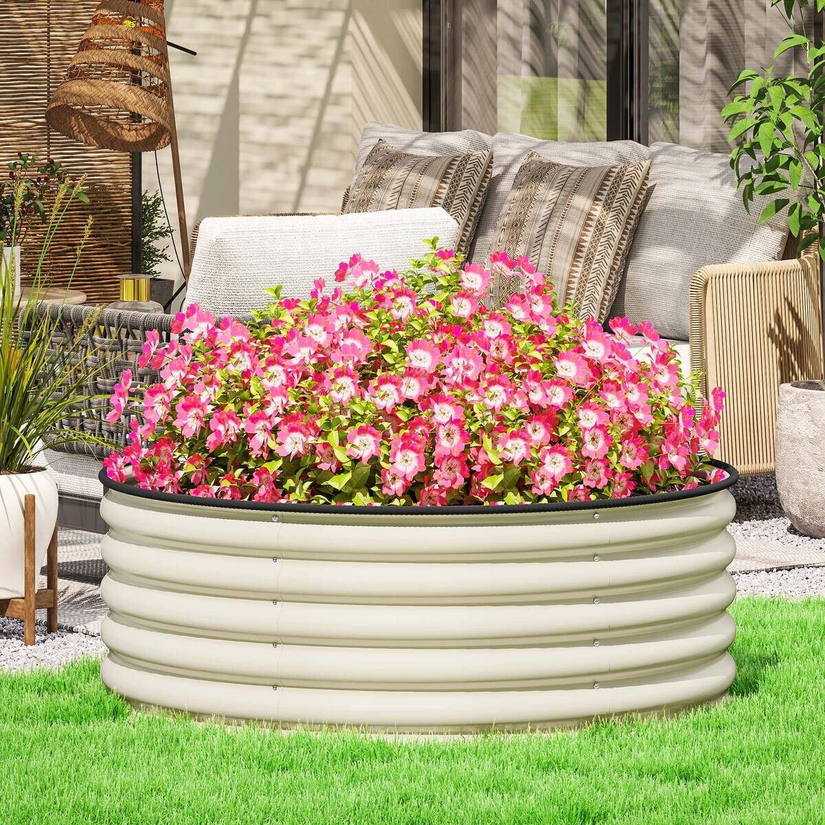 Outsunny Hochbeet cremeweiß Stahl B/H/L: ca. 120x43x120 cm