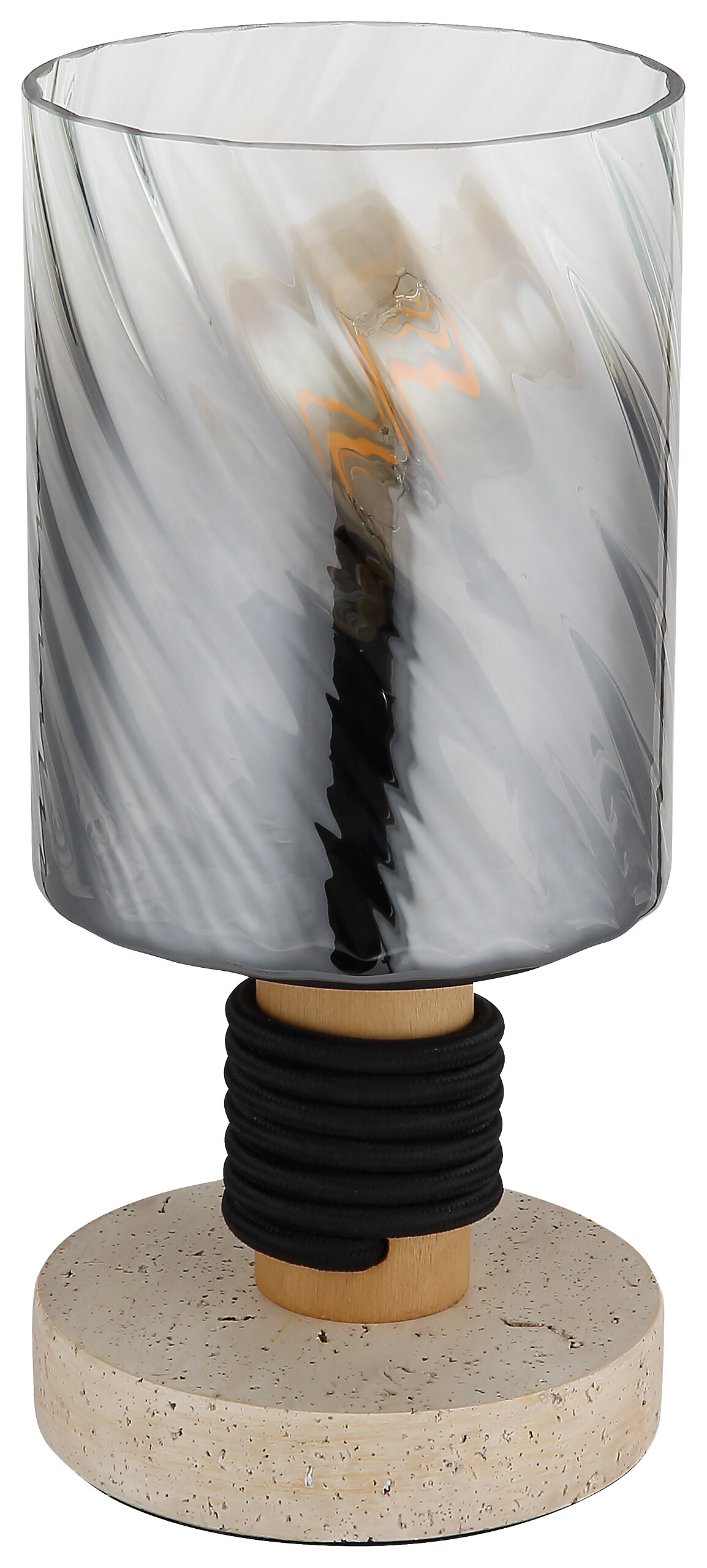 GLOBO Tischleuchte travertinbraun Rauch Glas Holz Beton H/D: ca. 25,4x12 cm E27 1 Brennstellen