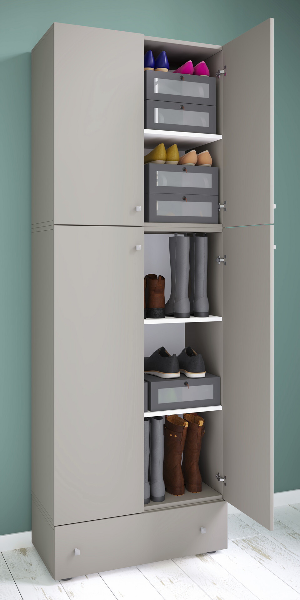 Schuhschrank Lona grau weiß B/H/T: ca. 70x200x39 cm