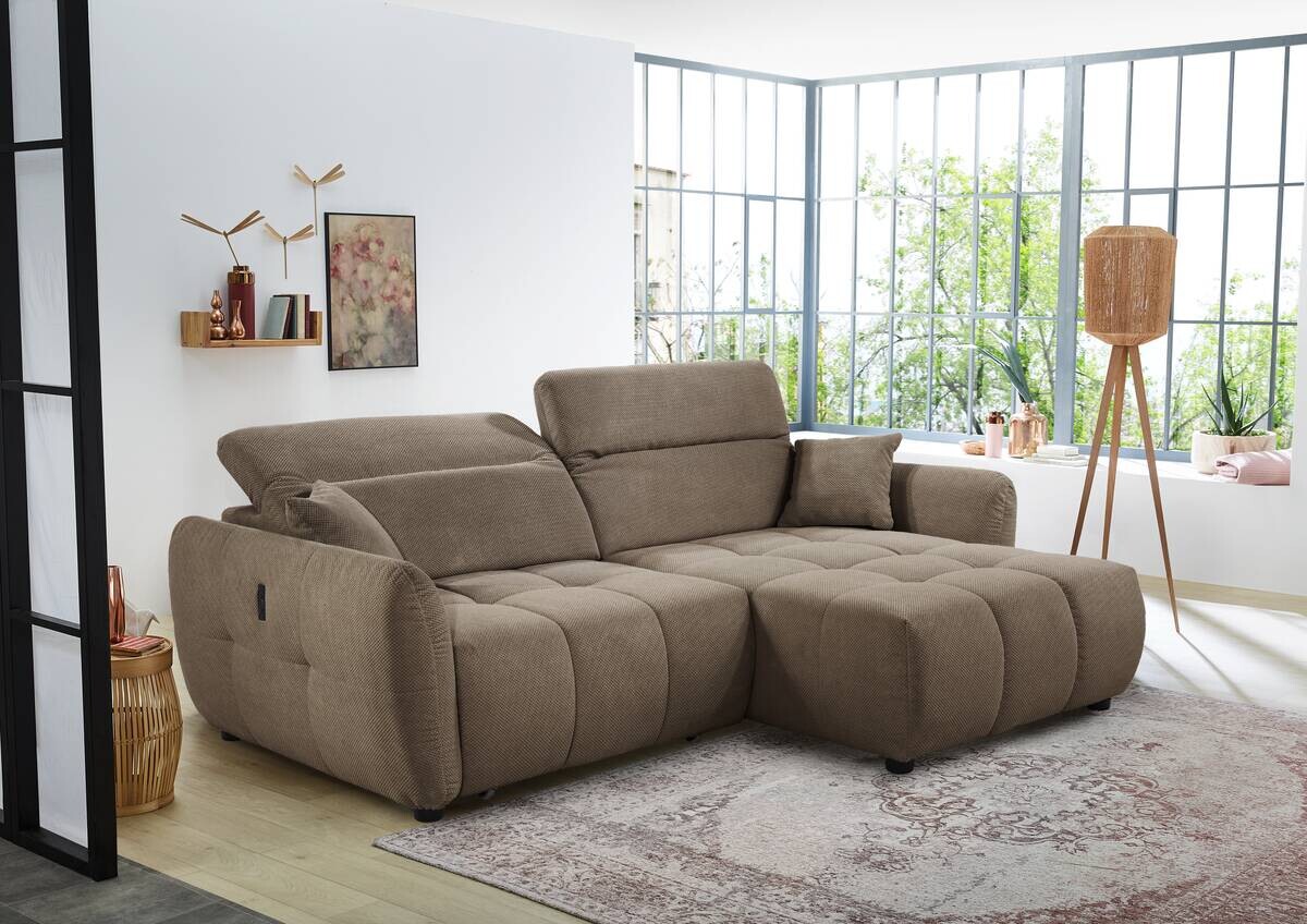 Ecksofa mit elektrischer XXL Sitztiefenverstellung taupe Kord B/H/T: ca. 260x106x191 cm