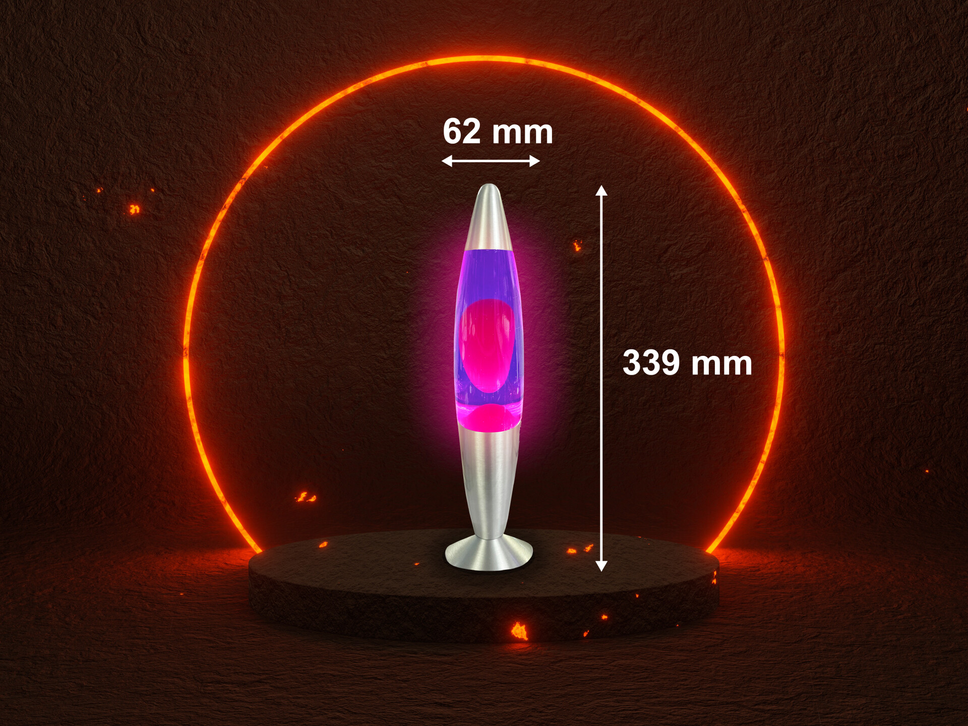 HWH LED-Lavalampe lila pink Aluminium Glas H/D: ca. 34x62 cm