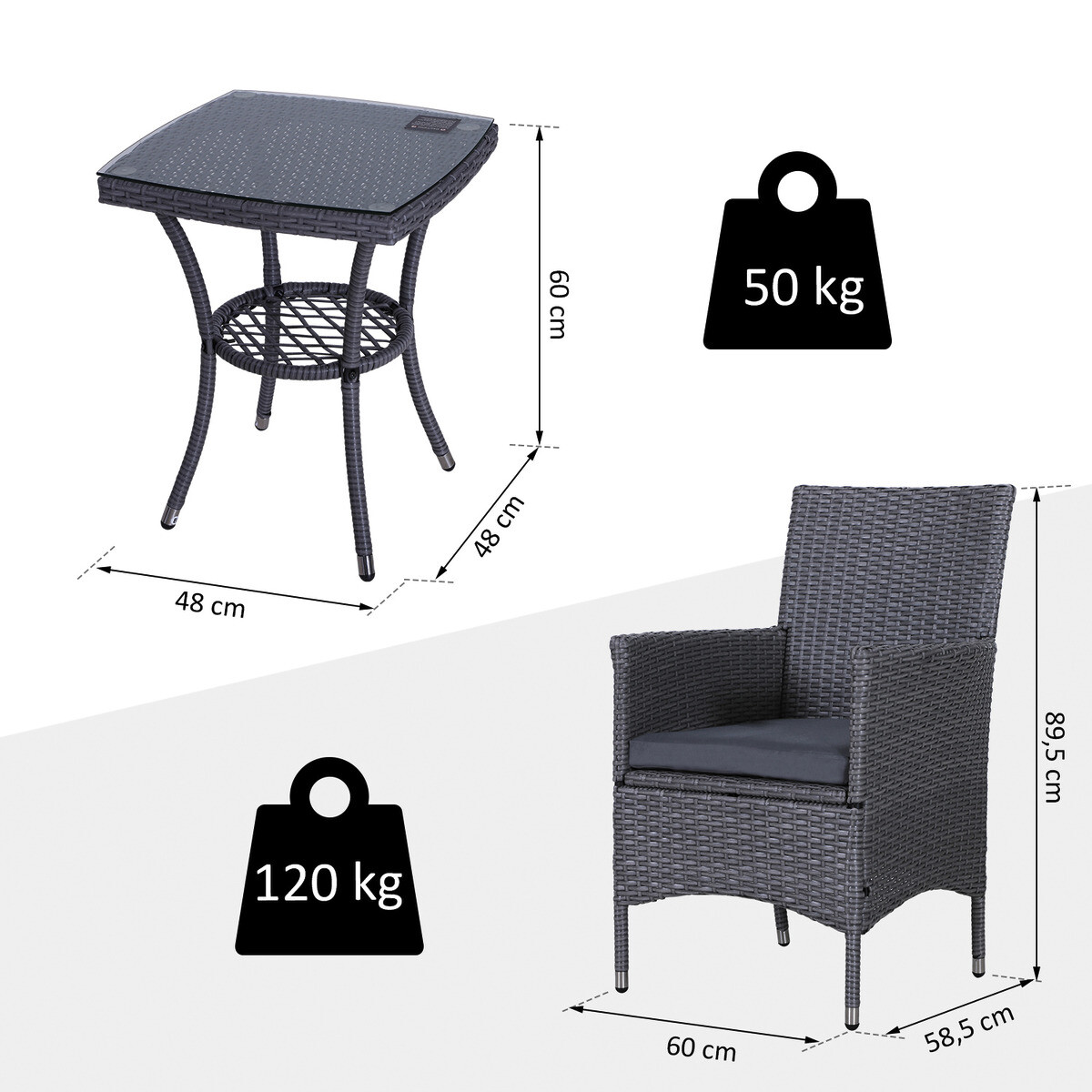 Outsunny Balkonset grau Stahl