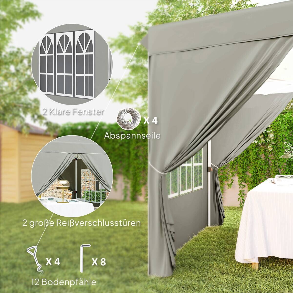 Outsunny Pavillon hellgrau Polyester B/H/L: ca. 248x270x248 cm