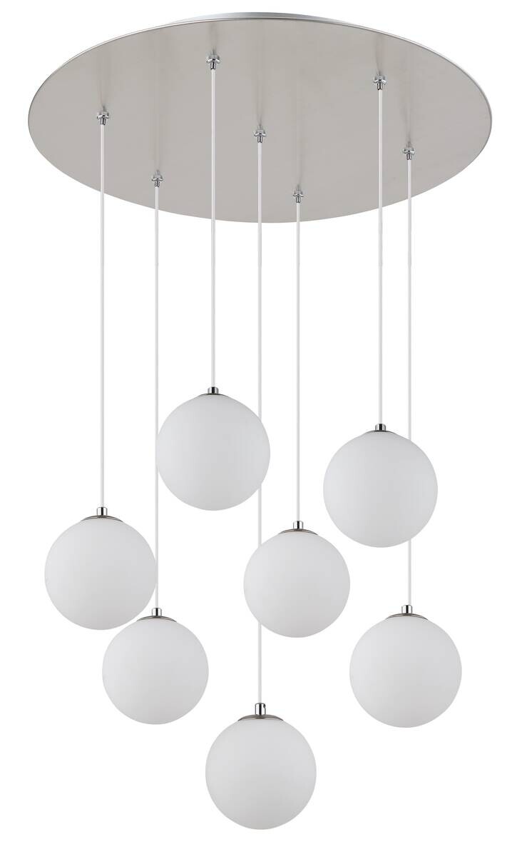 GLOBO Pendelleuchte nickel matt Opal schwarz Kunststoff Glas Metall H/D: ca. 120x55 cm G9 7 Brennstellen