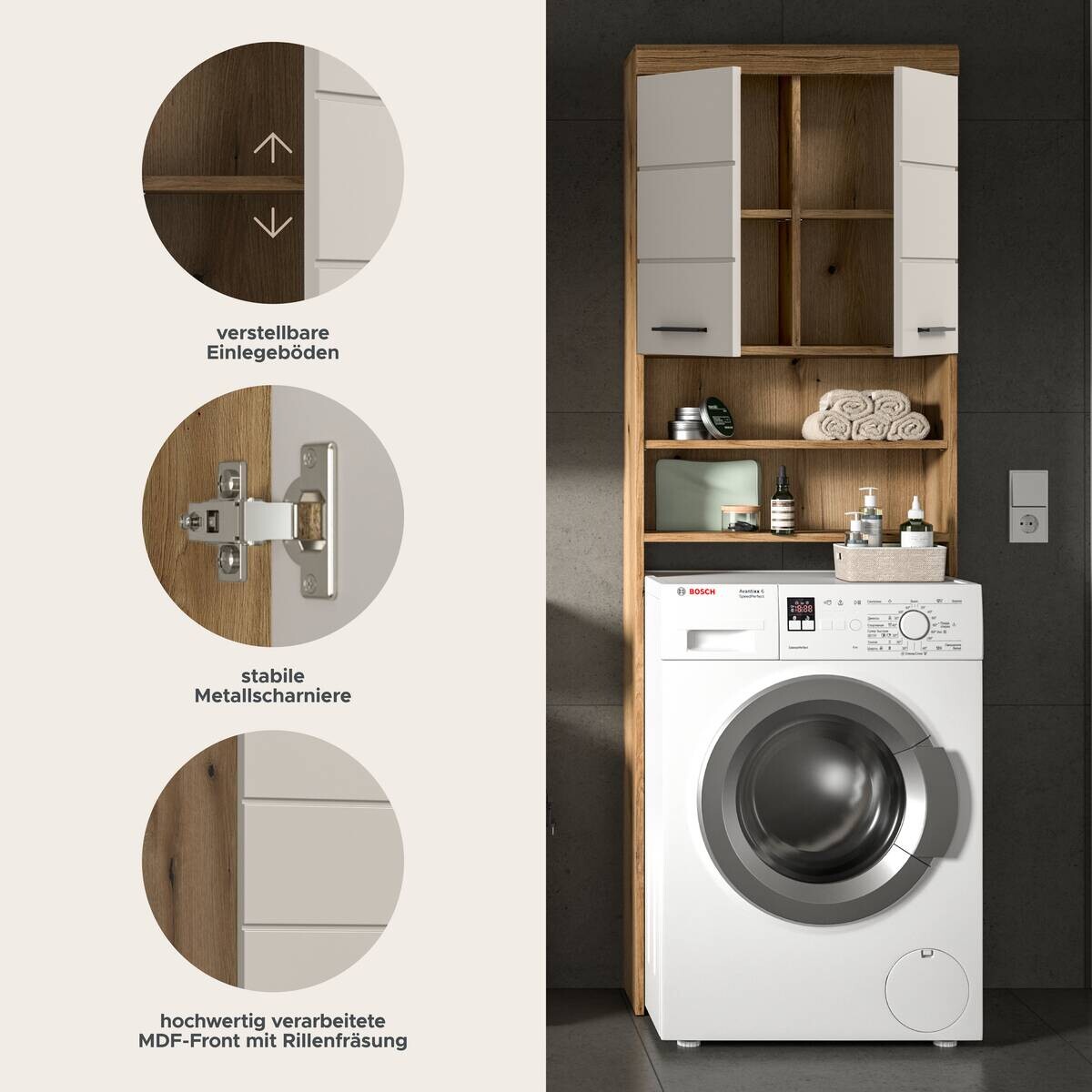 Waschmaschinenumbauschrank Scout Evoke Oak Nachbildung Kaschmirgrau Nachbildung B/H/T: ca. 63x191x24 cm