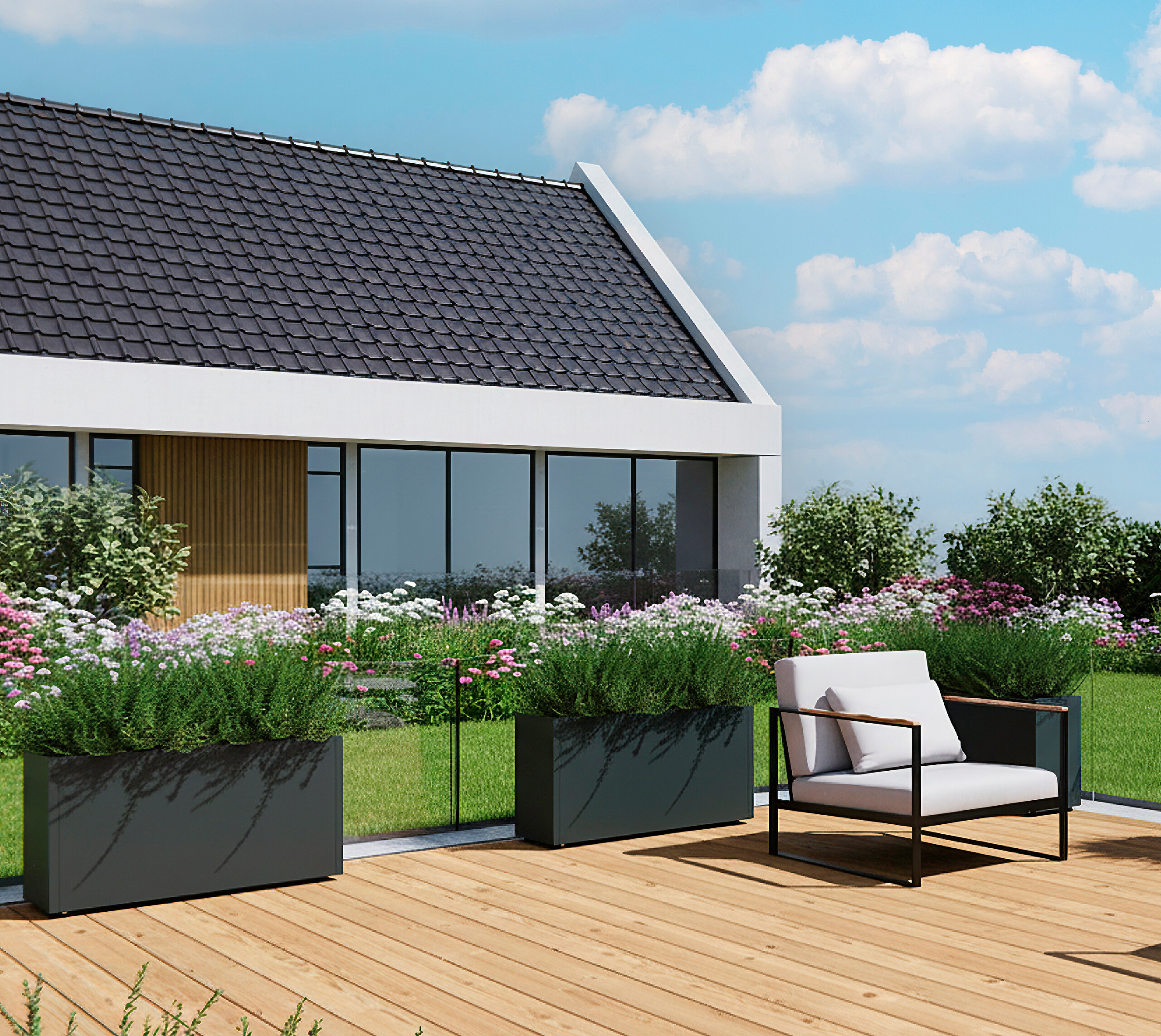 Herstera Garden Pflanzkübel Cube anthrazit Metall B/H/L: ca. 100x50x30 cm