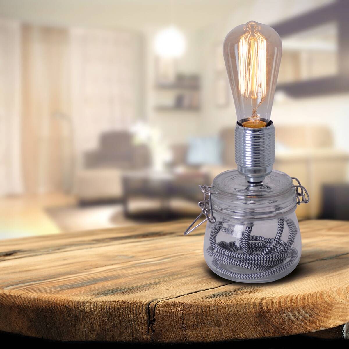 Näve Leuchten Tischleuchte 3157931 transparent Metall Glas B/H/T: ca. 11x20x11 cm E27 1 Brennstellen