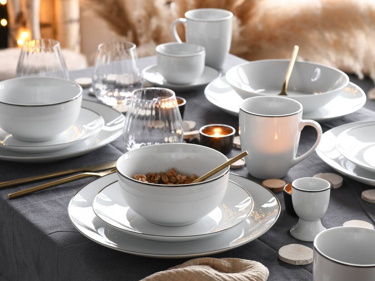 CreaTable Tafelservice Luna Black Line weiß Porzellan 18 tlg.