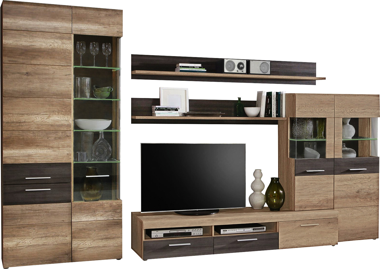 Wohnwand Eiche Antik Nachbildung Touchwood Nachbildung B/H/T: ca. 320x207x52 cm