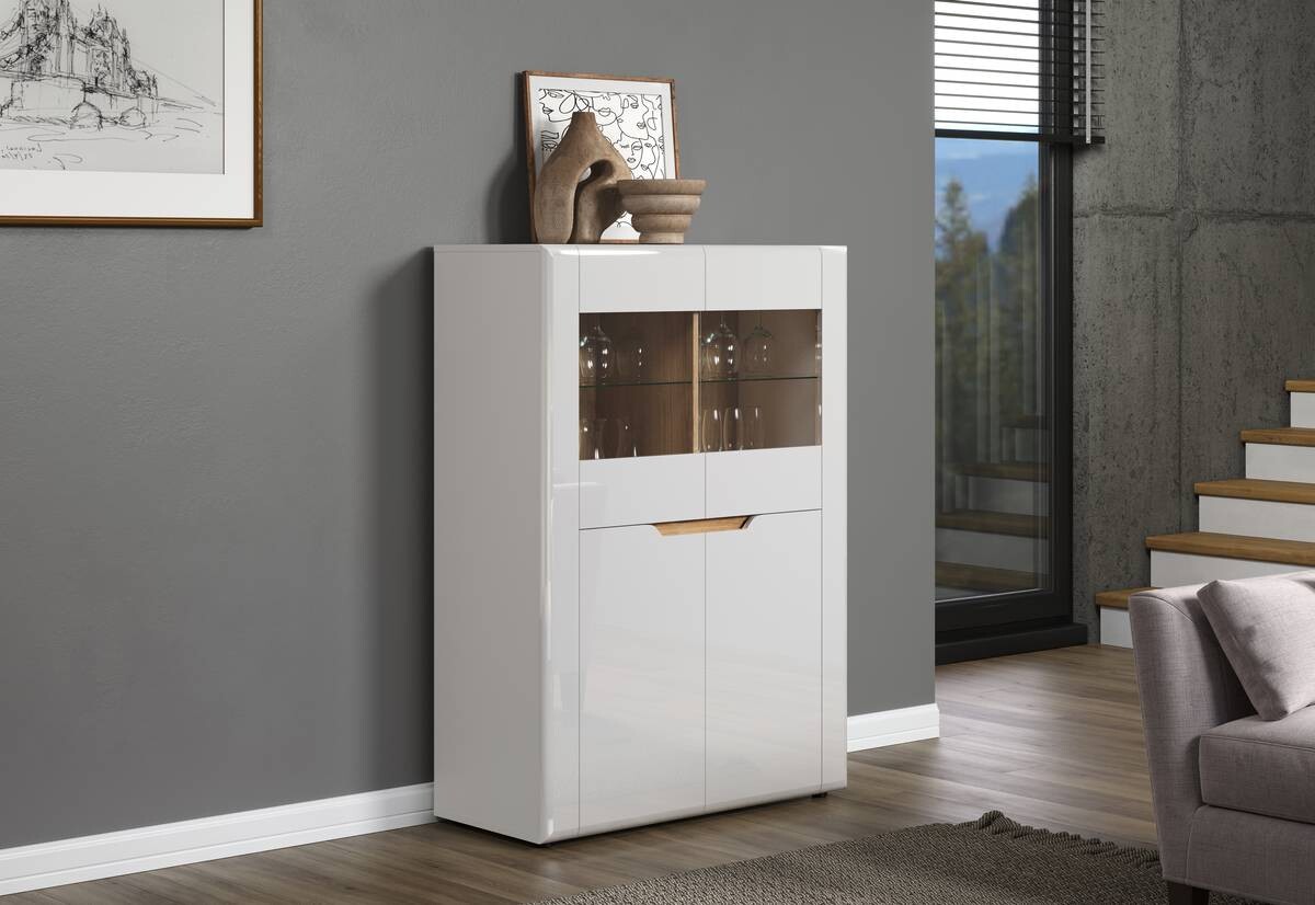 Highboard Marlon Eiche Evoke Coast Nachbildung weiß Hochglanz B/H/T: ca. 96x132x39 cm