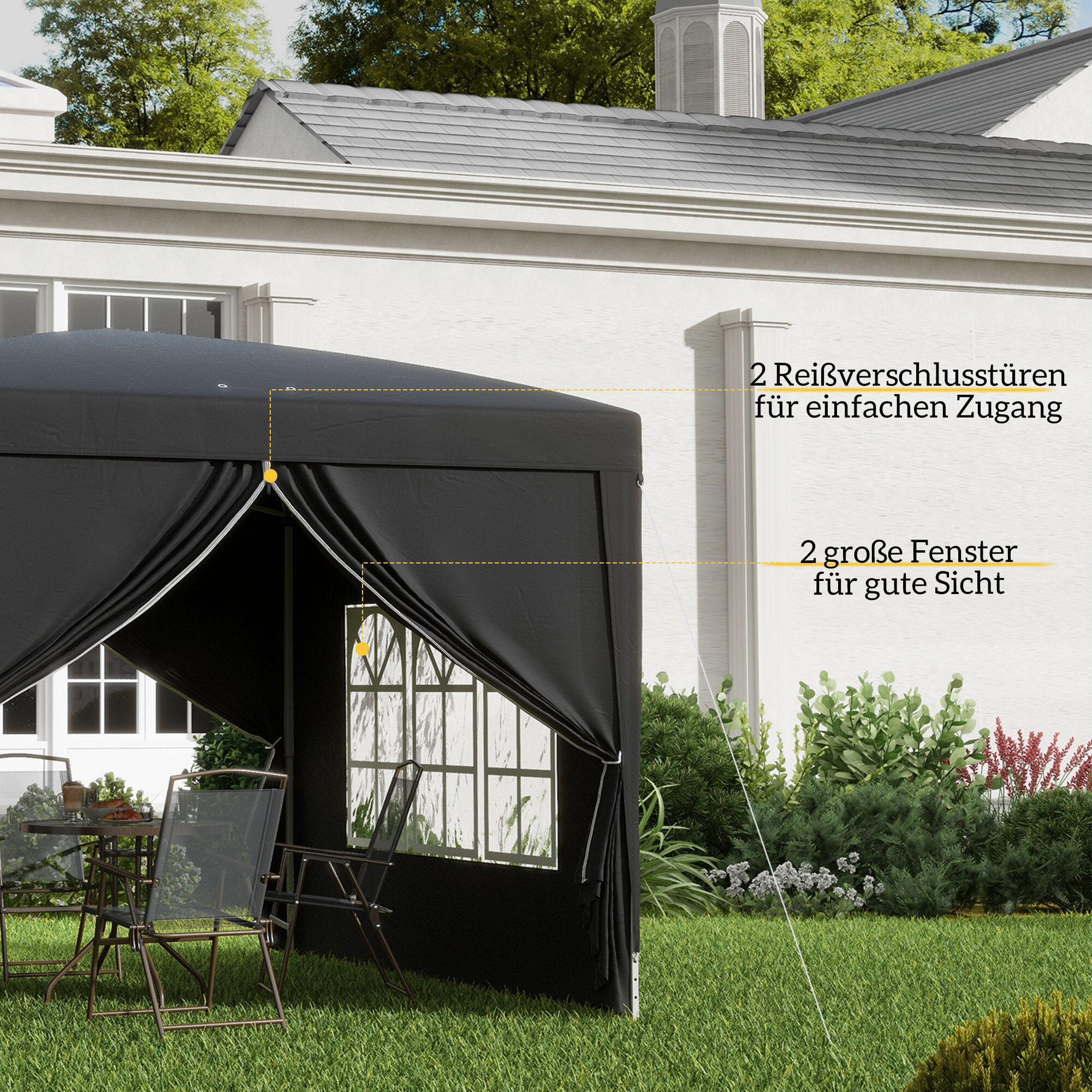 Outsunny Pavillon schwarz Stahl B/H/L: ca. 295x258x295 cm
