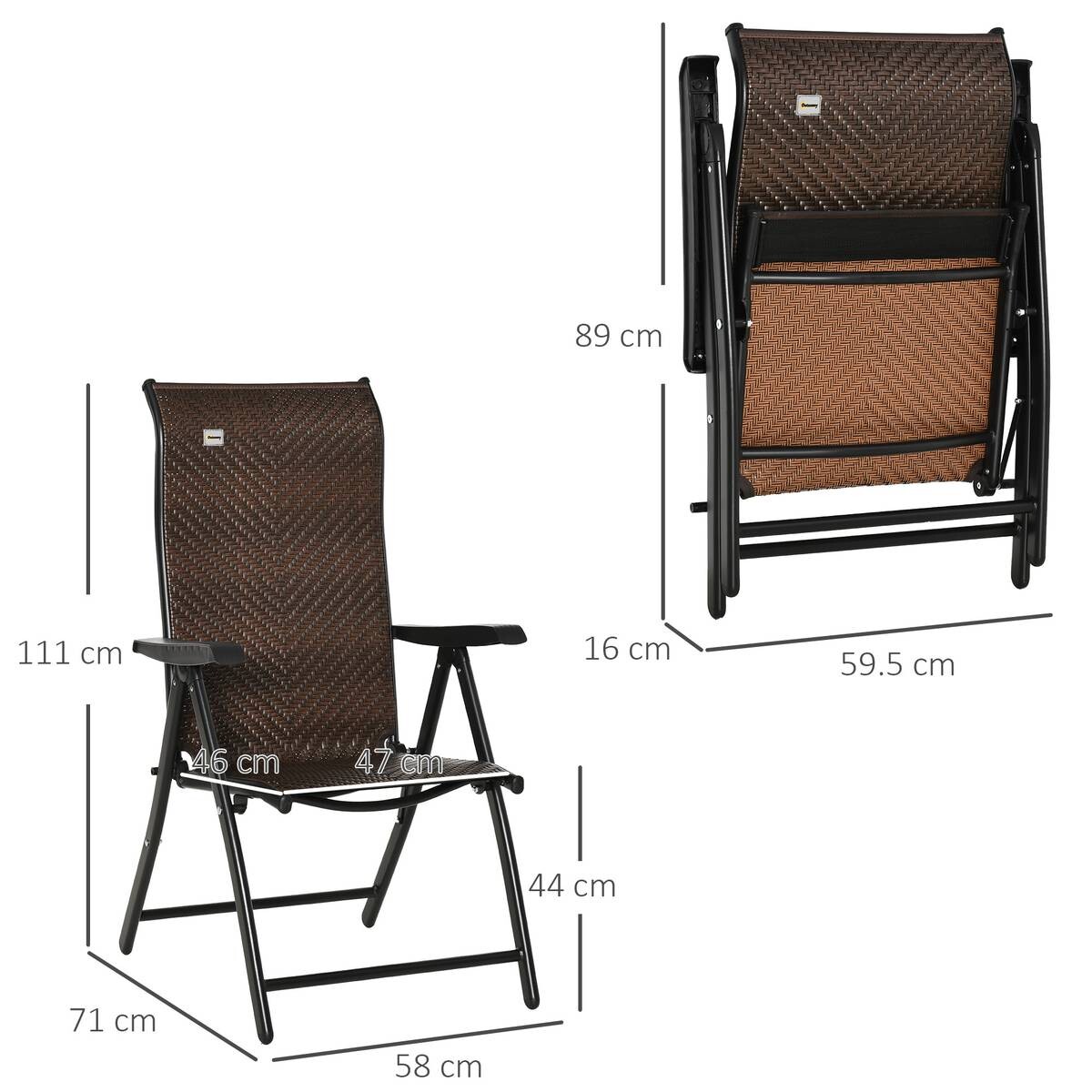 Outsunny Klappsessel braun Polyrattan B/H/L: ca. 71x111x58 cm