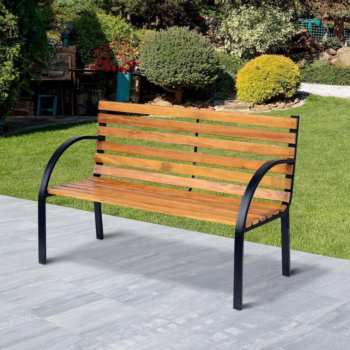 Outsunny Gartenbank natur Metall B/H/L: ca. 60x80x122 cm