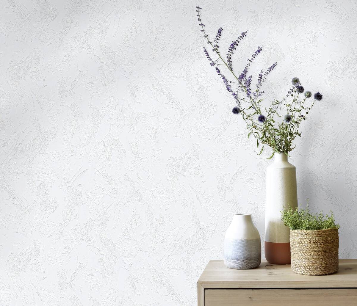 Vliestapete Glitzeroptik weiß B/L: ca. 53x1005 cm